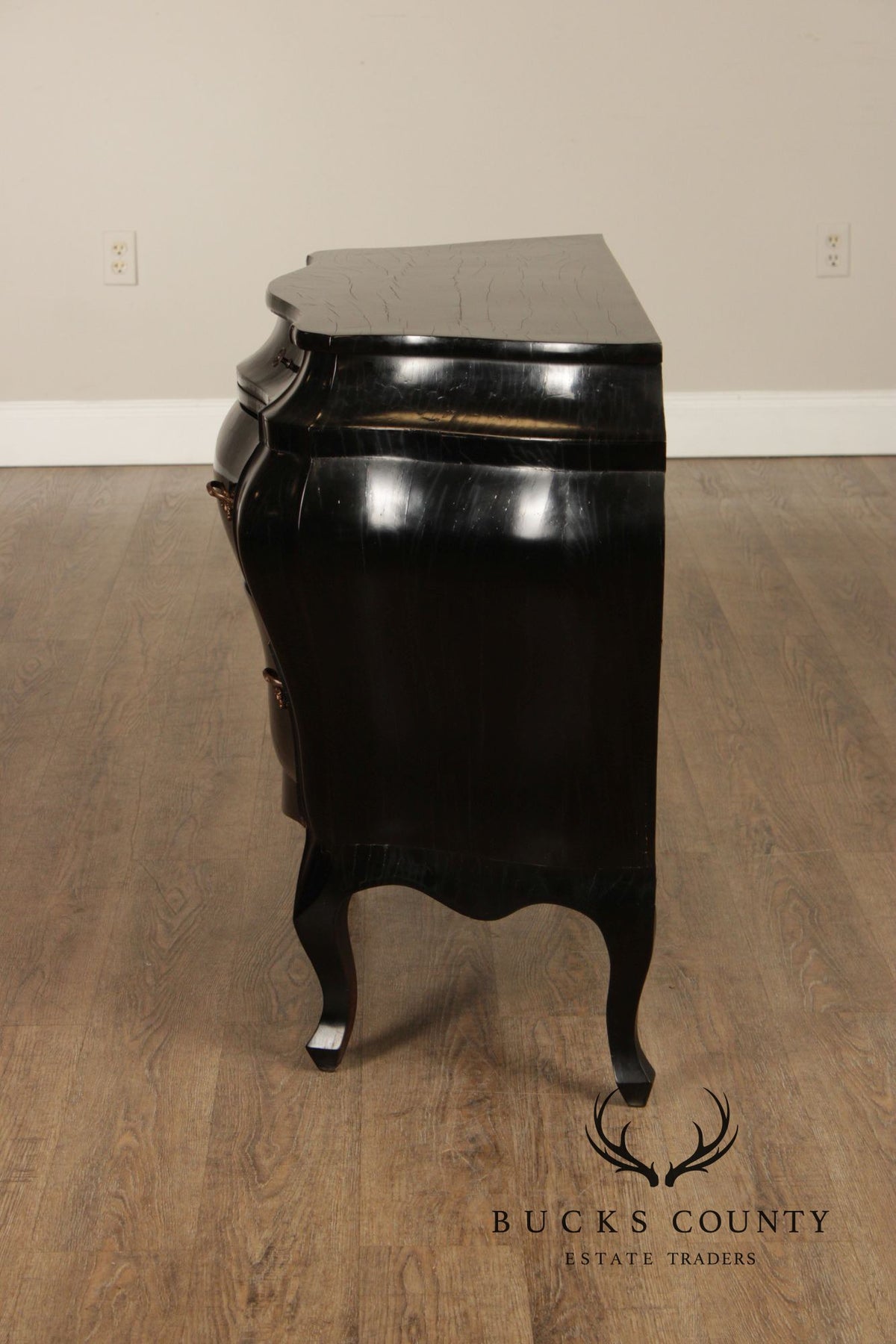 Vintage Italian Rococo Style Ebonized Olive Wood Bombe Chest