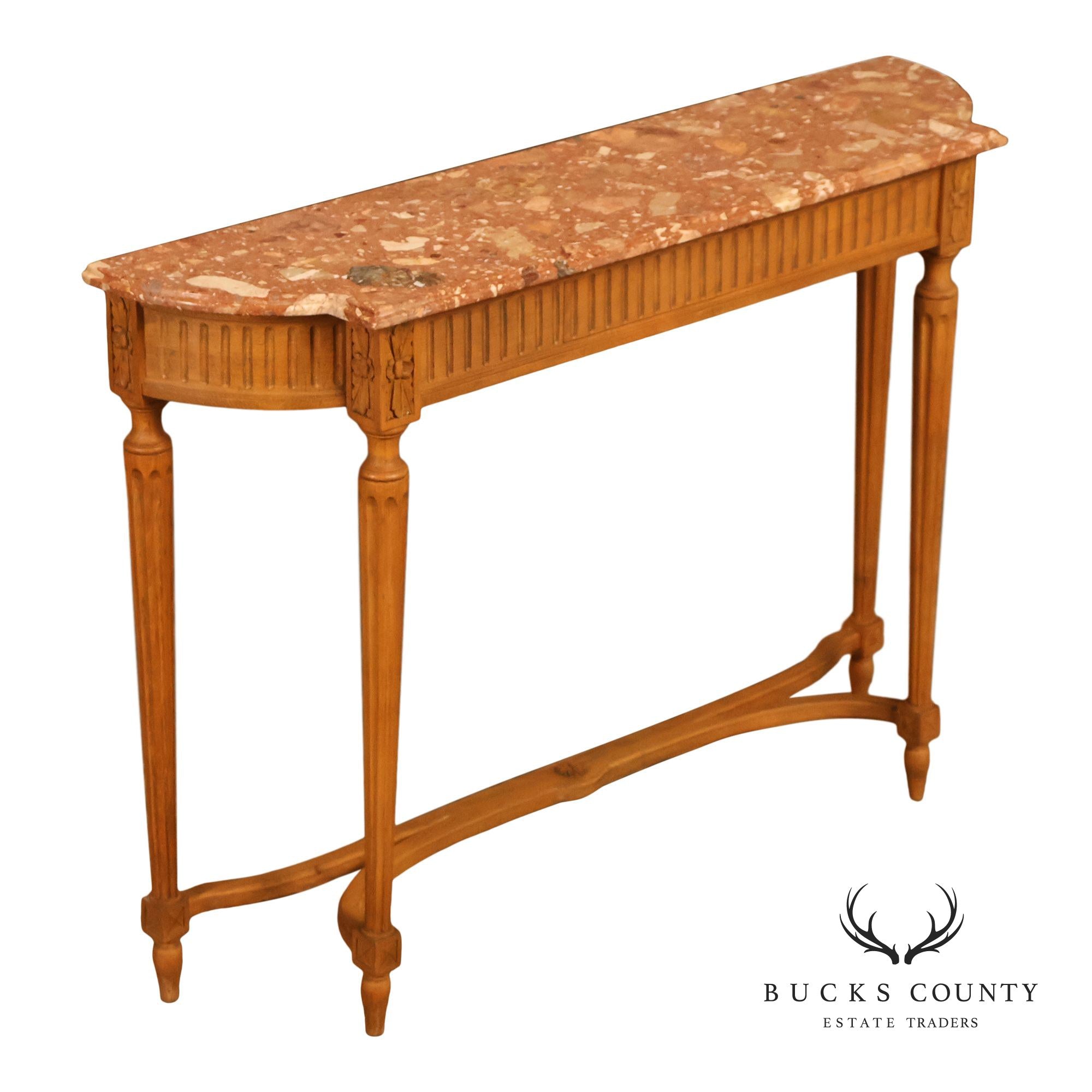 French Louis XVI Style Marble Top Narrow Console