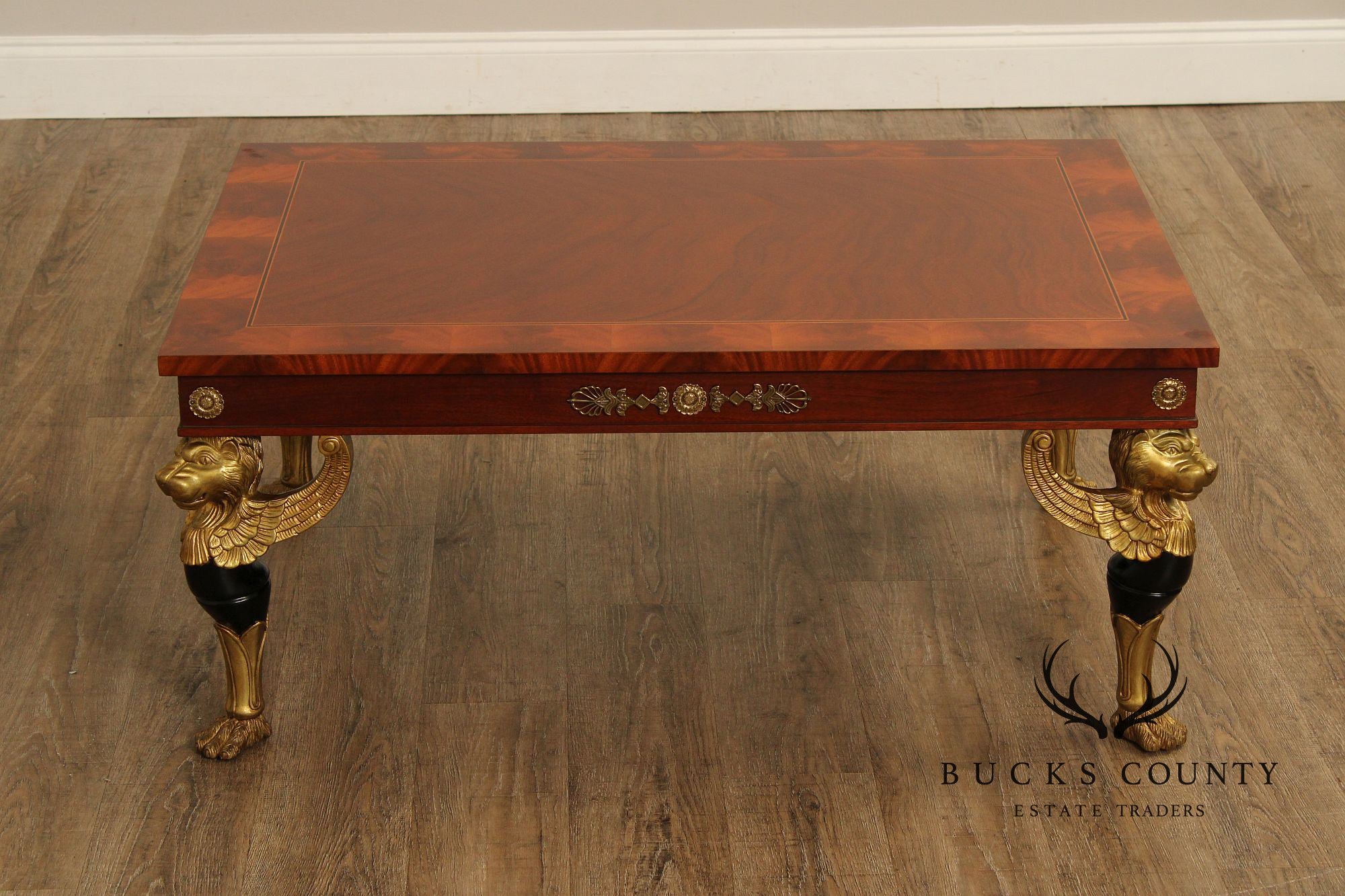 Kindel Empire Style Partial Gilt Carved Mahogany Coffee Table