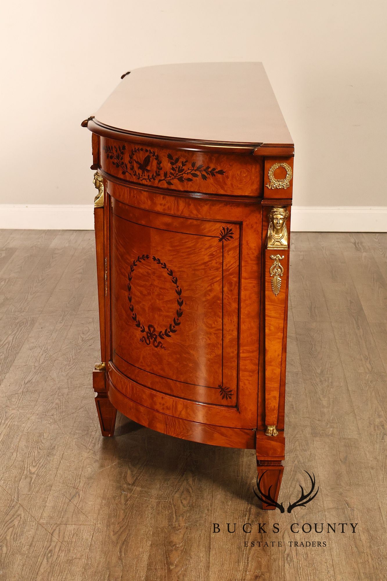 Rho Mobili D'Epoca Neoclassical Burl Wood Marquetry Inlaid Sideboard