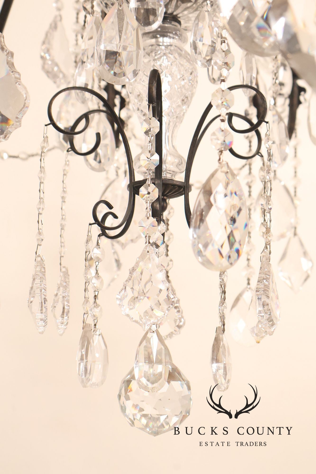 Large Twenty-Light Crystal And Wrought Iron 55" Chandelier