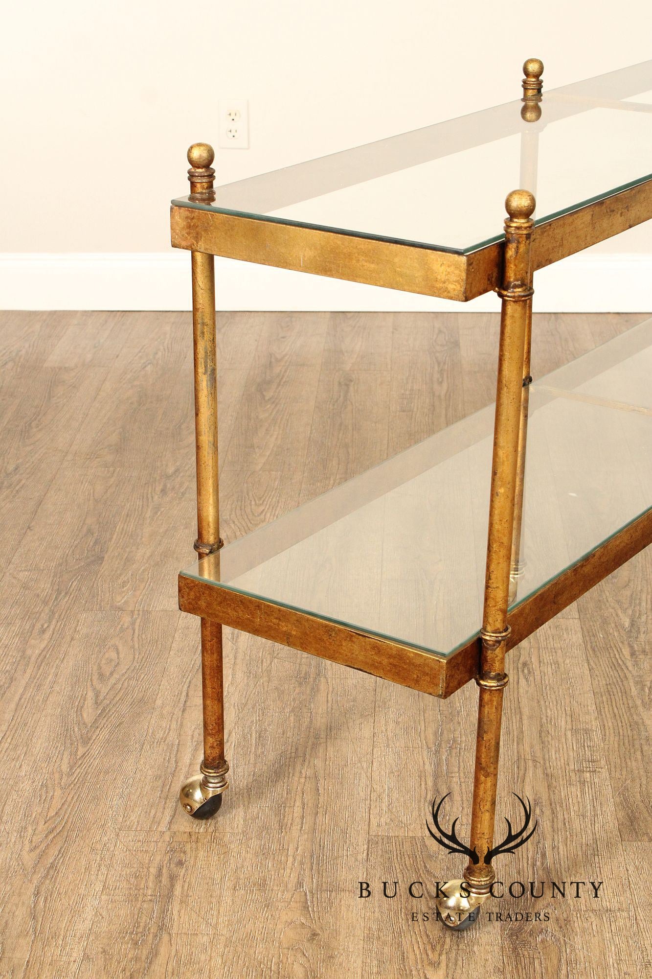 Hollywood Regency Mid Century Gilt Metal Glass Top Bar Console Table