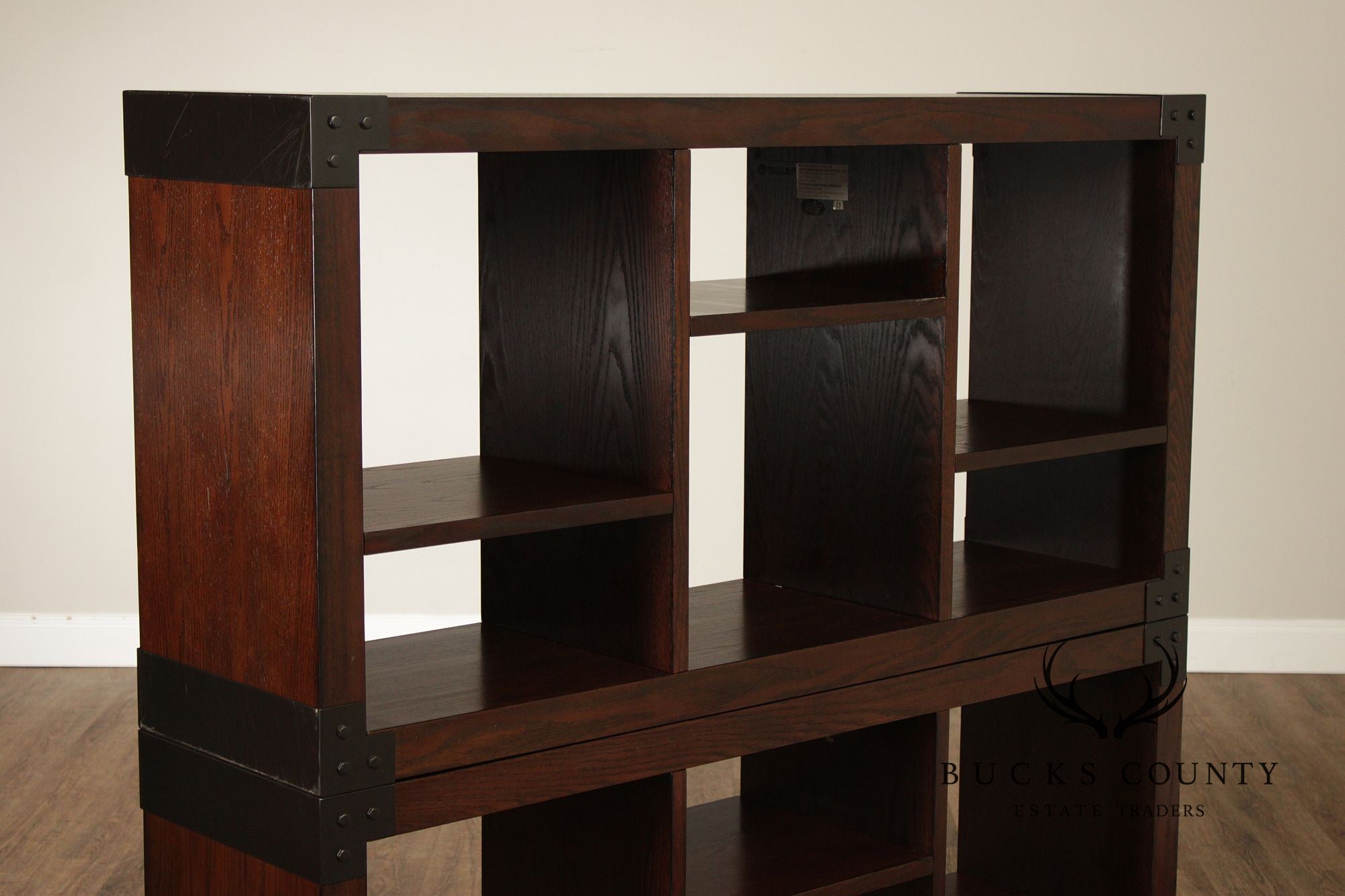 Contemporary Pair Of Open Display Bookcases In Dark Wood