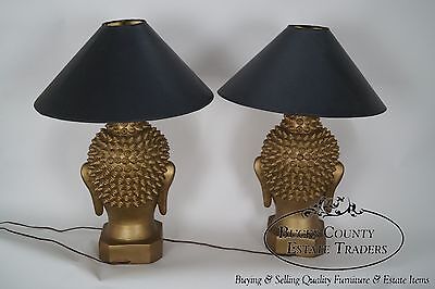 Vintage Pair of Mid Century Buddha Head Lamps by Plasto Co.