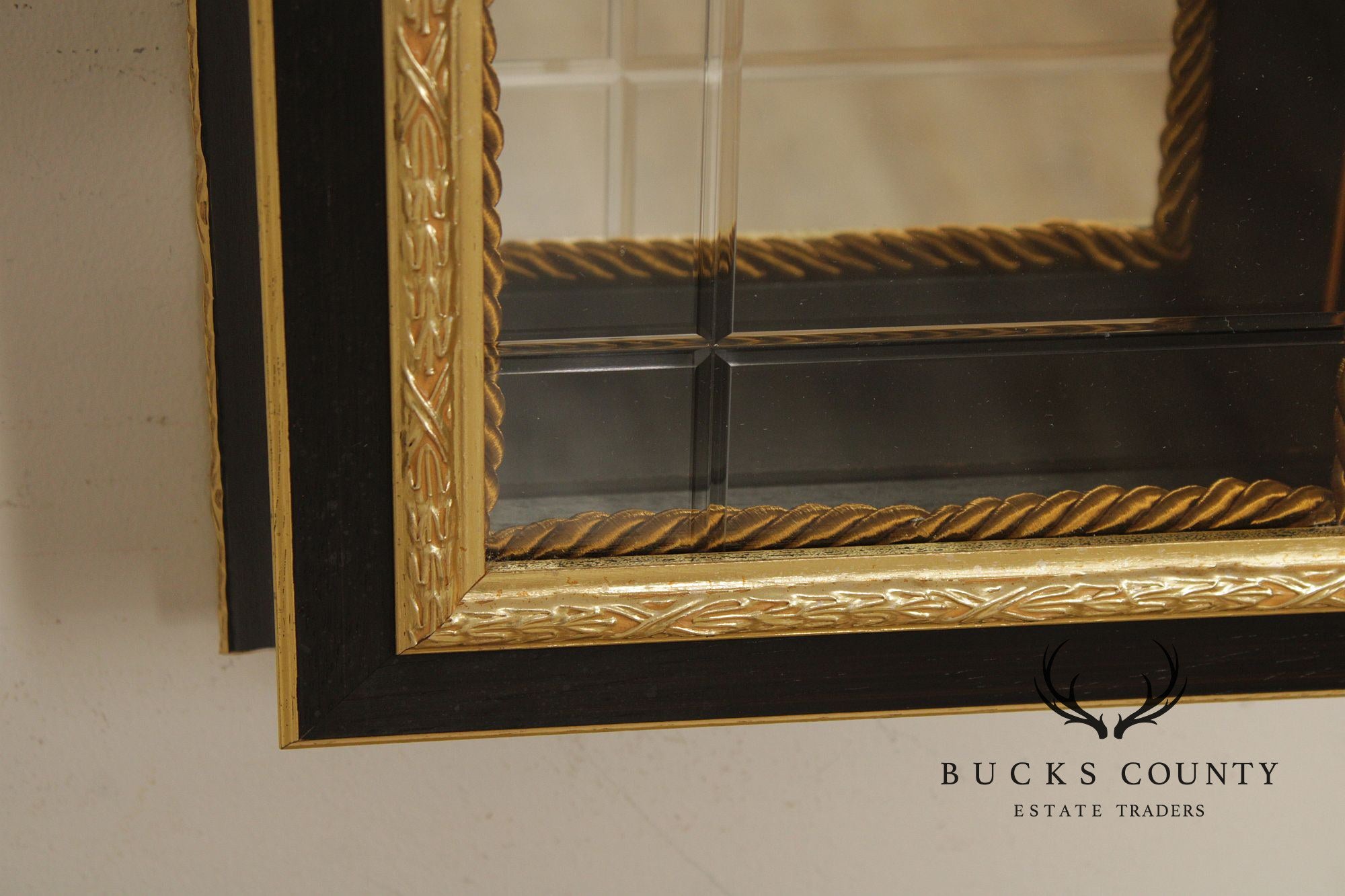 Neiman Marcus Italian Regency Style Ebonized and Partial Gilt Wall Vitrine