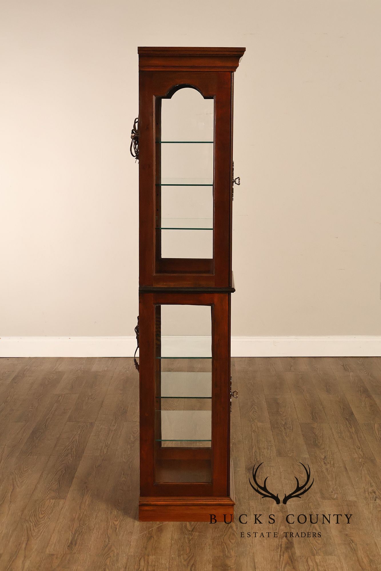 Narrow Cherry Lighted Curio Display Cabinet With Glass Shelves