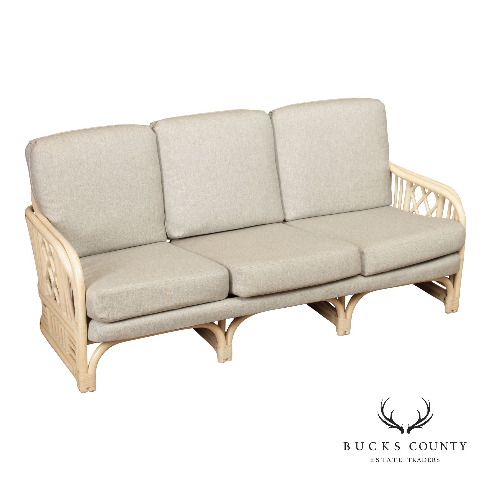 Brighton Pavilion Style Vintage Rattan Three-Seat Sofa