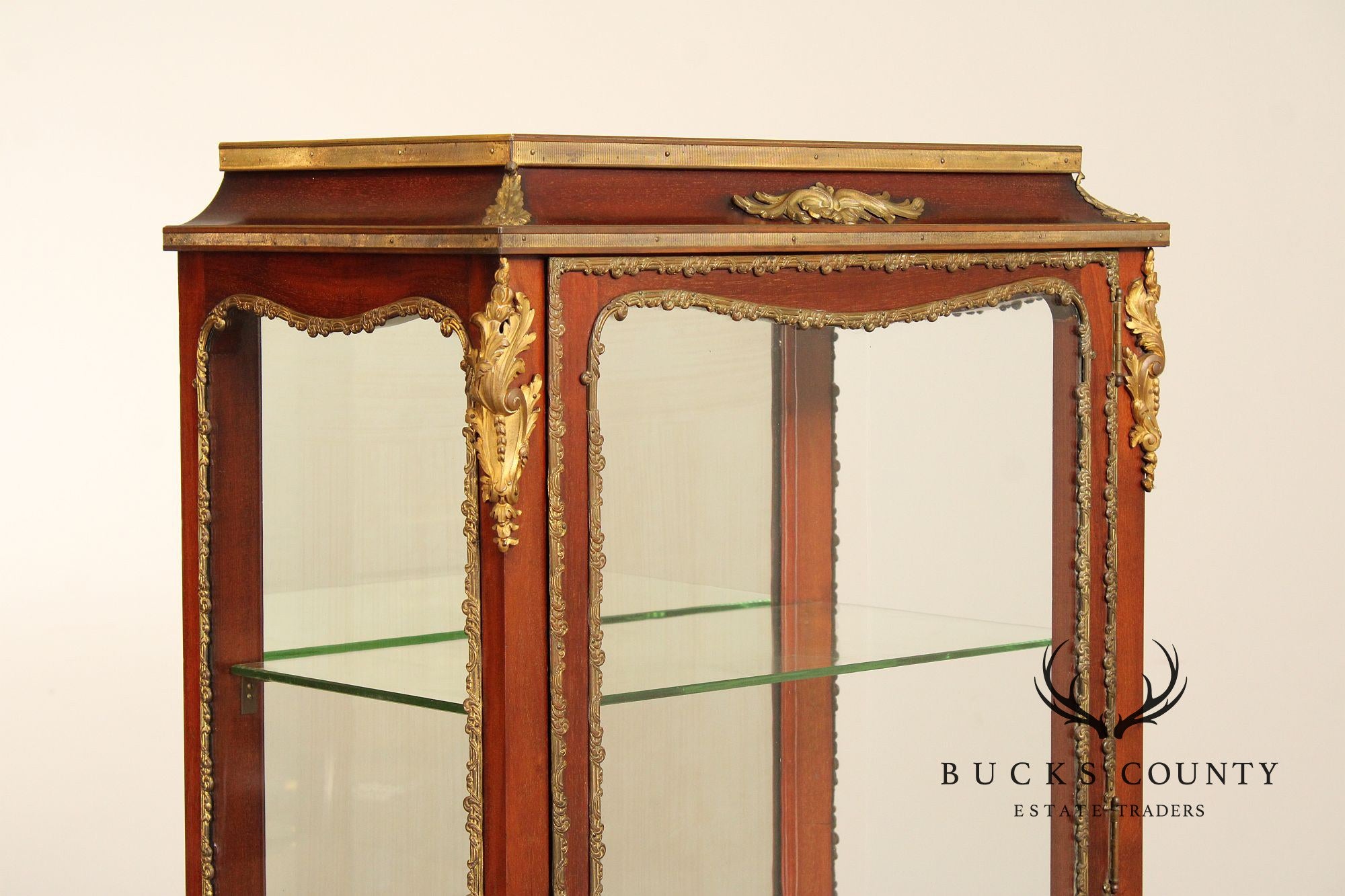 French Louis XV Style Inlaid and Bronze Ormolu Vitrine Cabinet