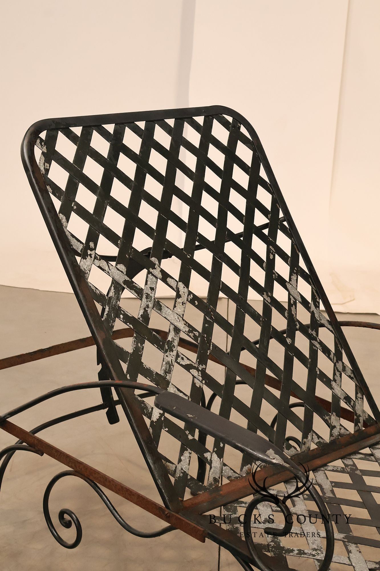 Vintage Wrought Iron Outdoor Patio Adjustable Chaise Lounge