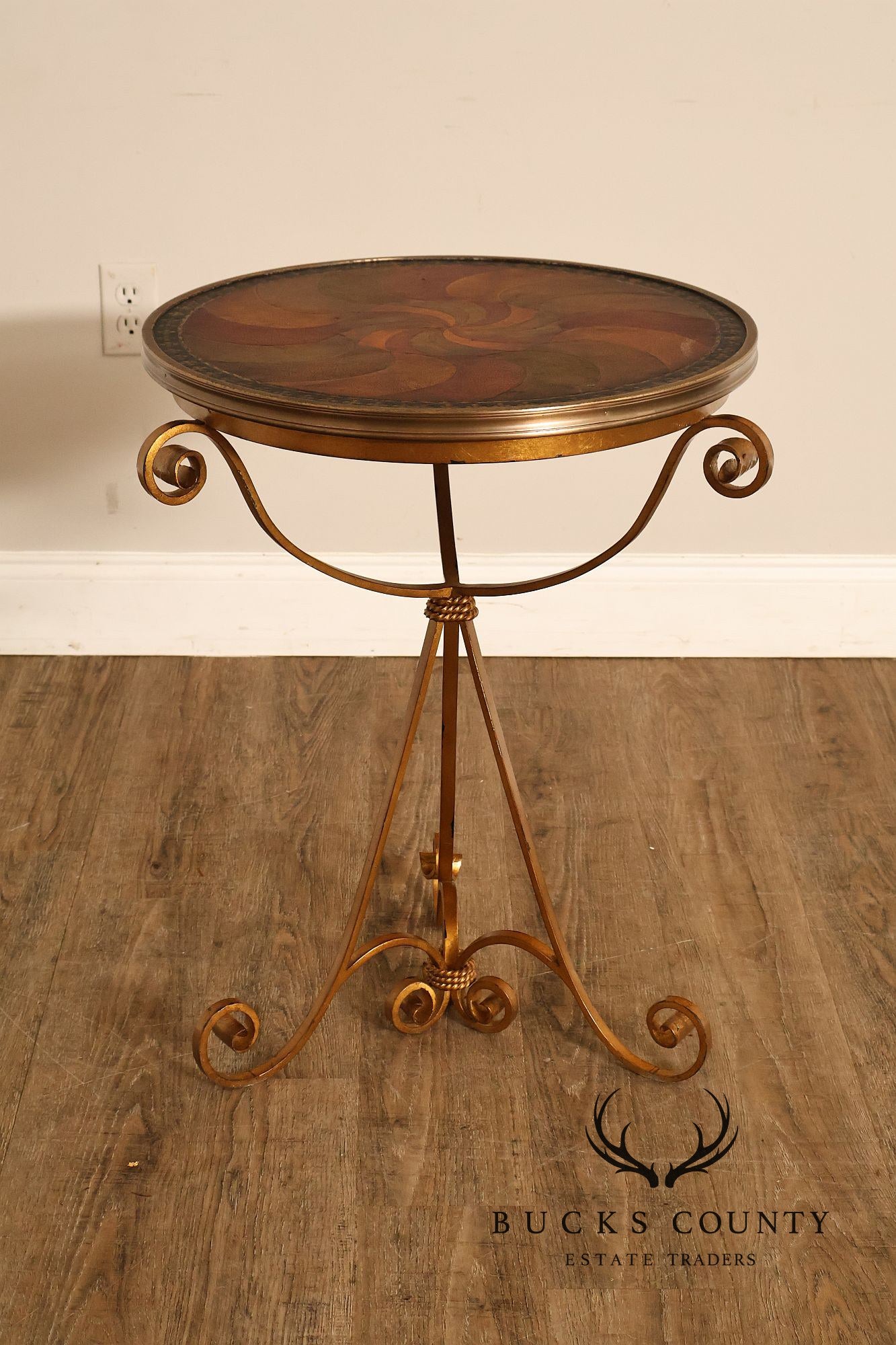 Theodore Alexander Decorative Swirl Accent Table with Metal Scroll Base