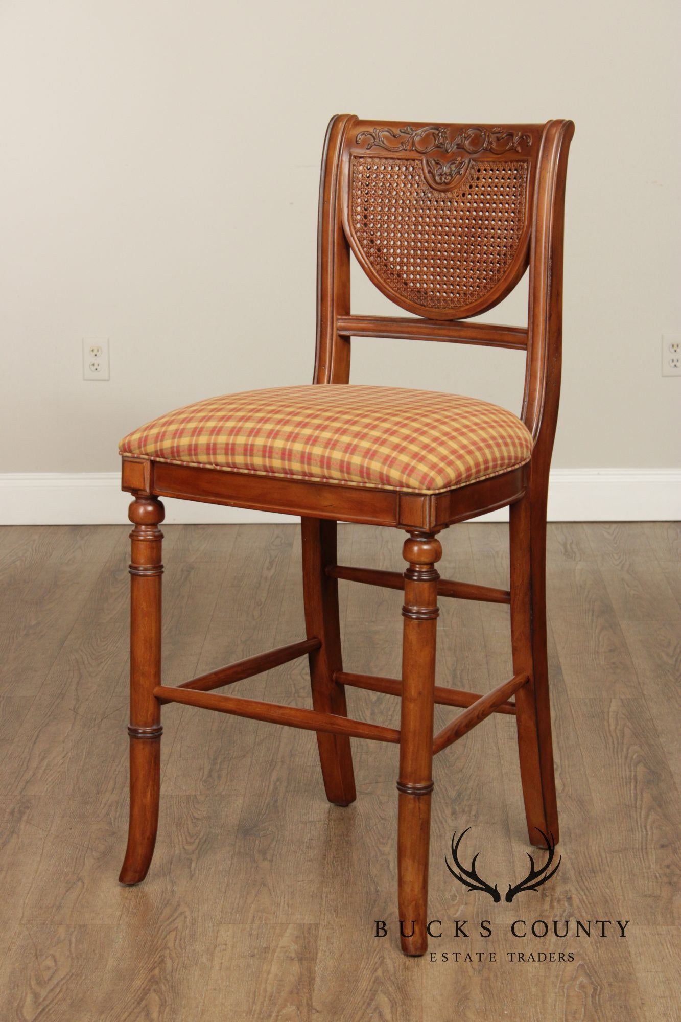 French Country Style Set of Six Cane Back Bar Stools