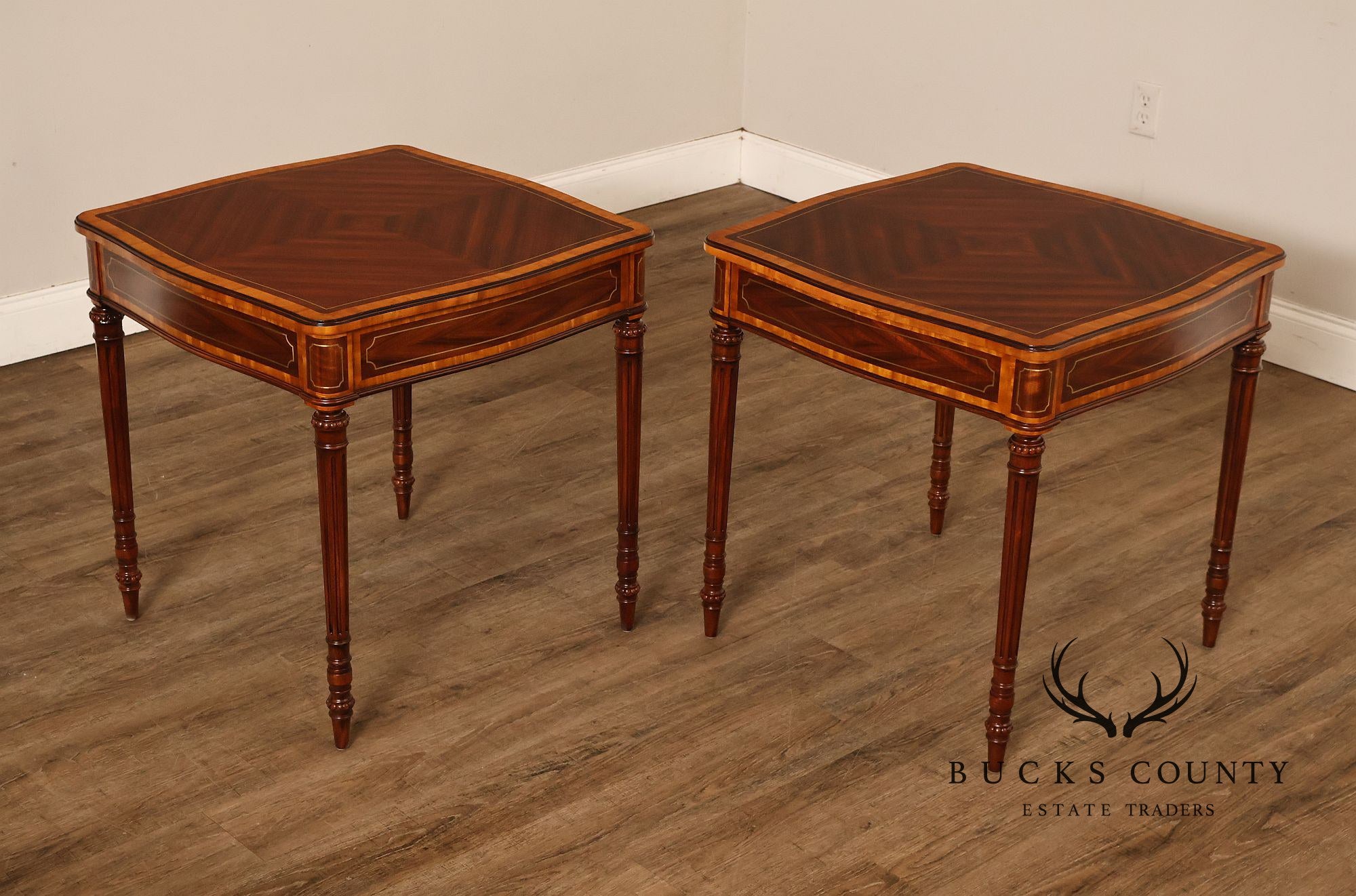 Theodore Alexander Pair of 'Adolphus' Mahogany Side Tables