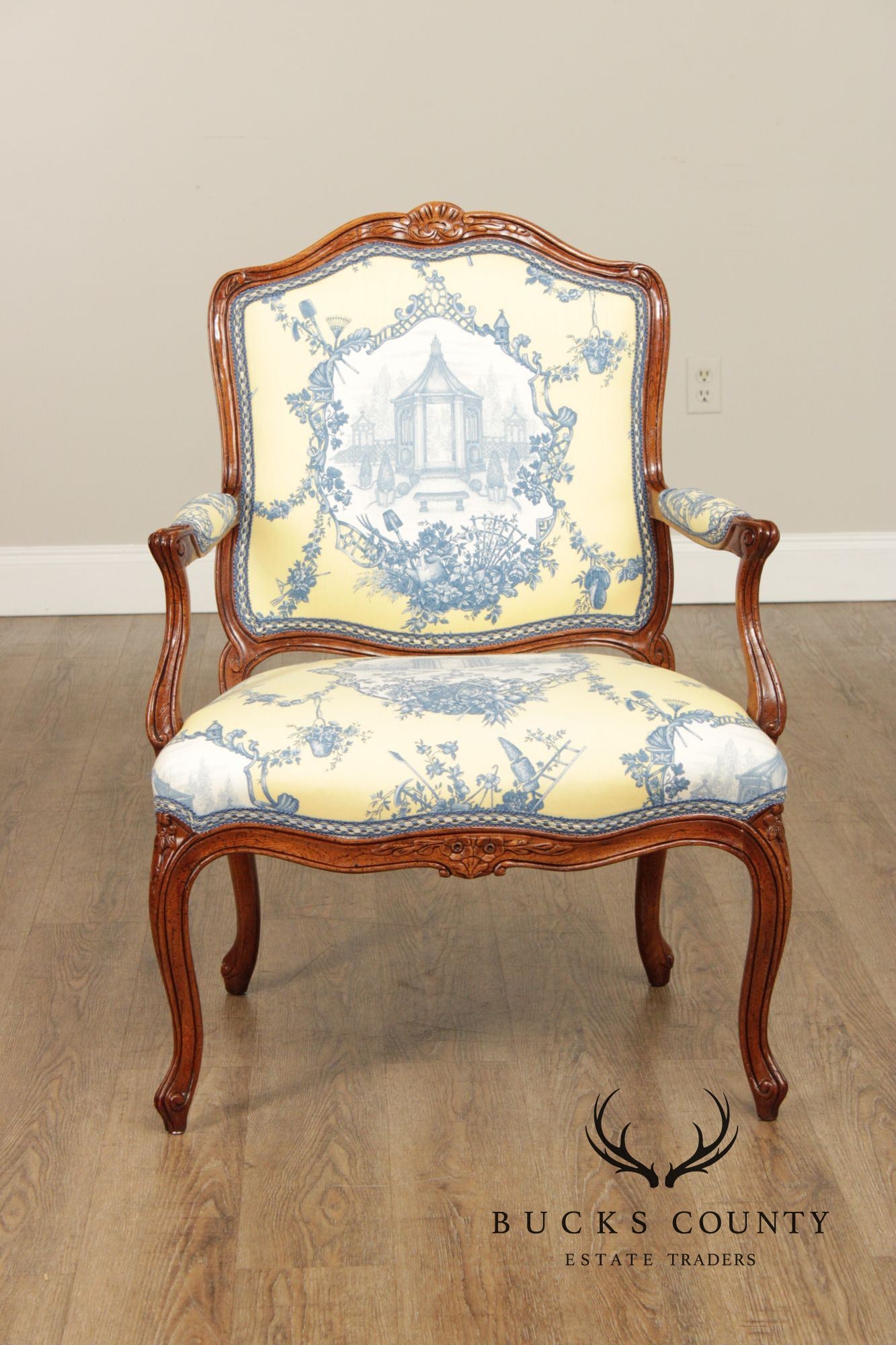 French Louis XV Style Walnut Fauteuil Armchair