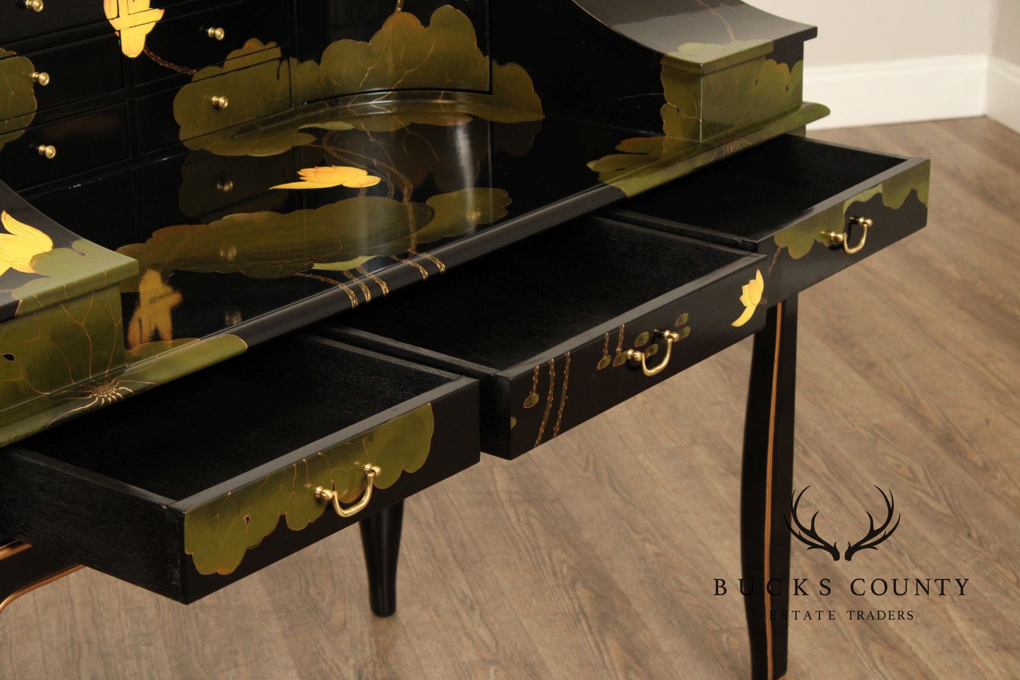 Asian Style Black Lacquer Carlton House Desk