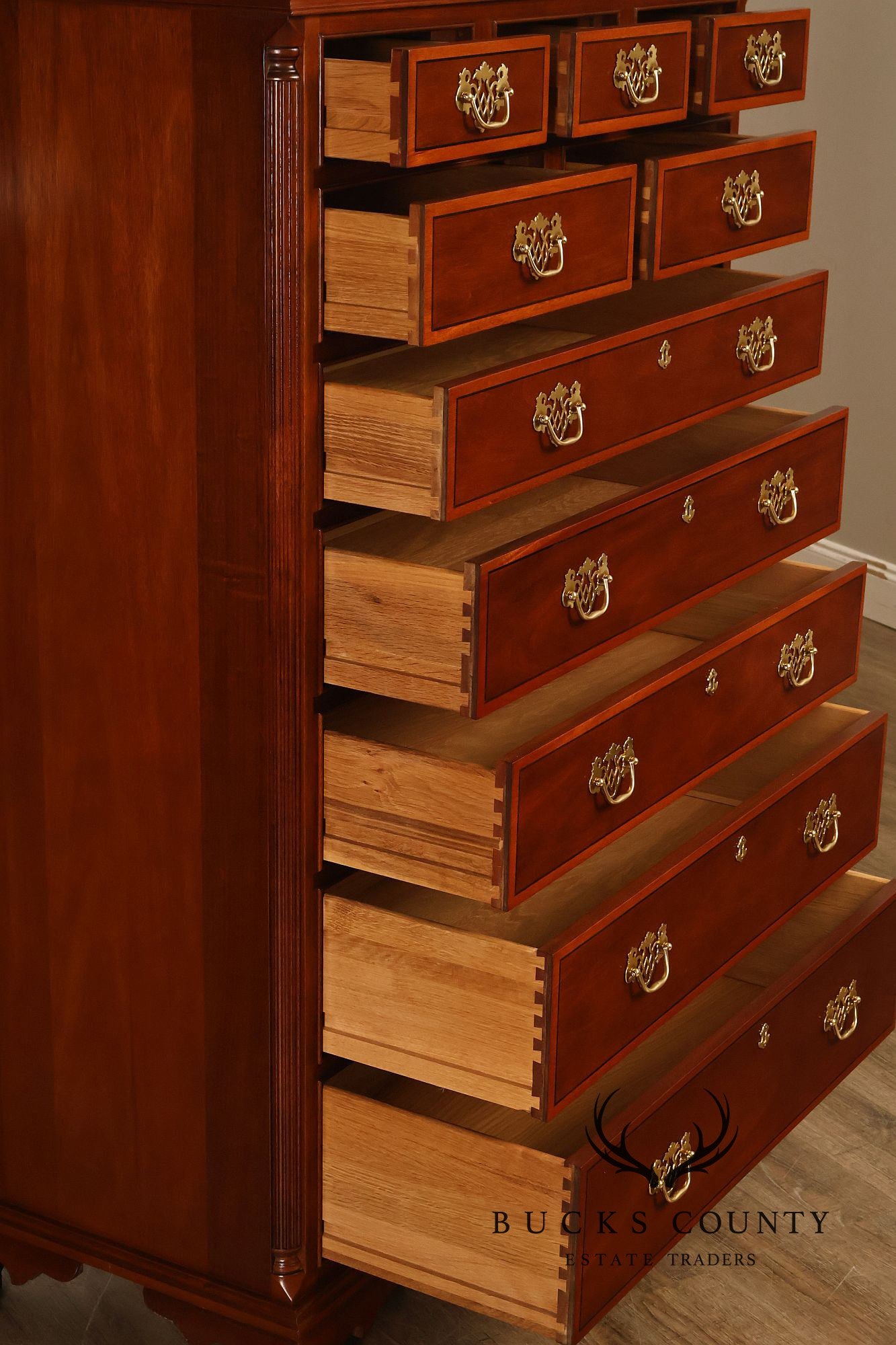 Stickley Georgian Style Banded Mahogany Tall Chest