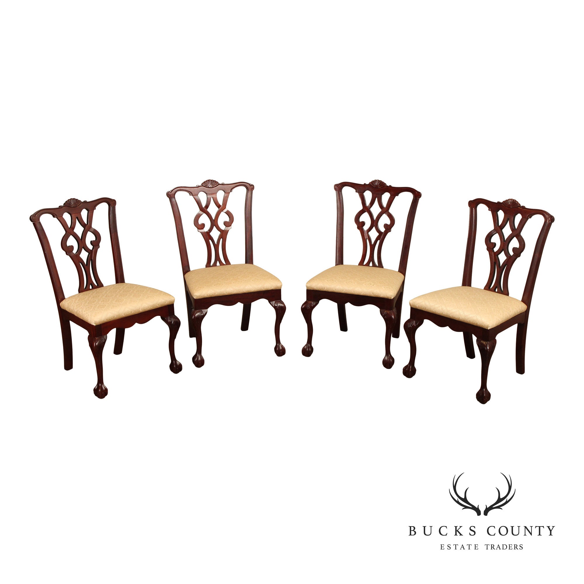 Statesville Chair Co. Chippendale Style Set of Four  Solid Mahogany Dining Chairs