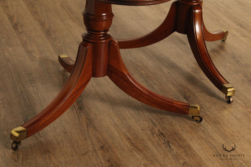 Georgian Style Banded Inlaid Mahogany Double Pedestal Dining Table
