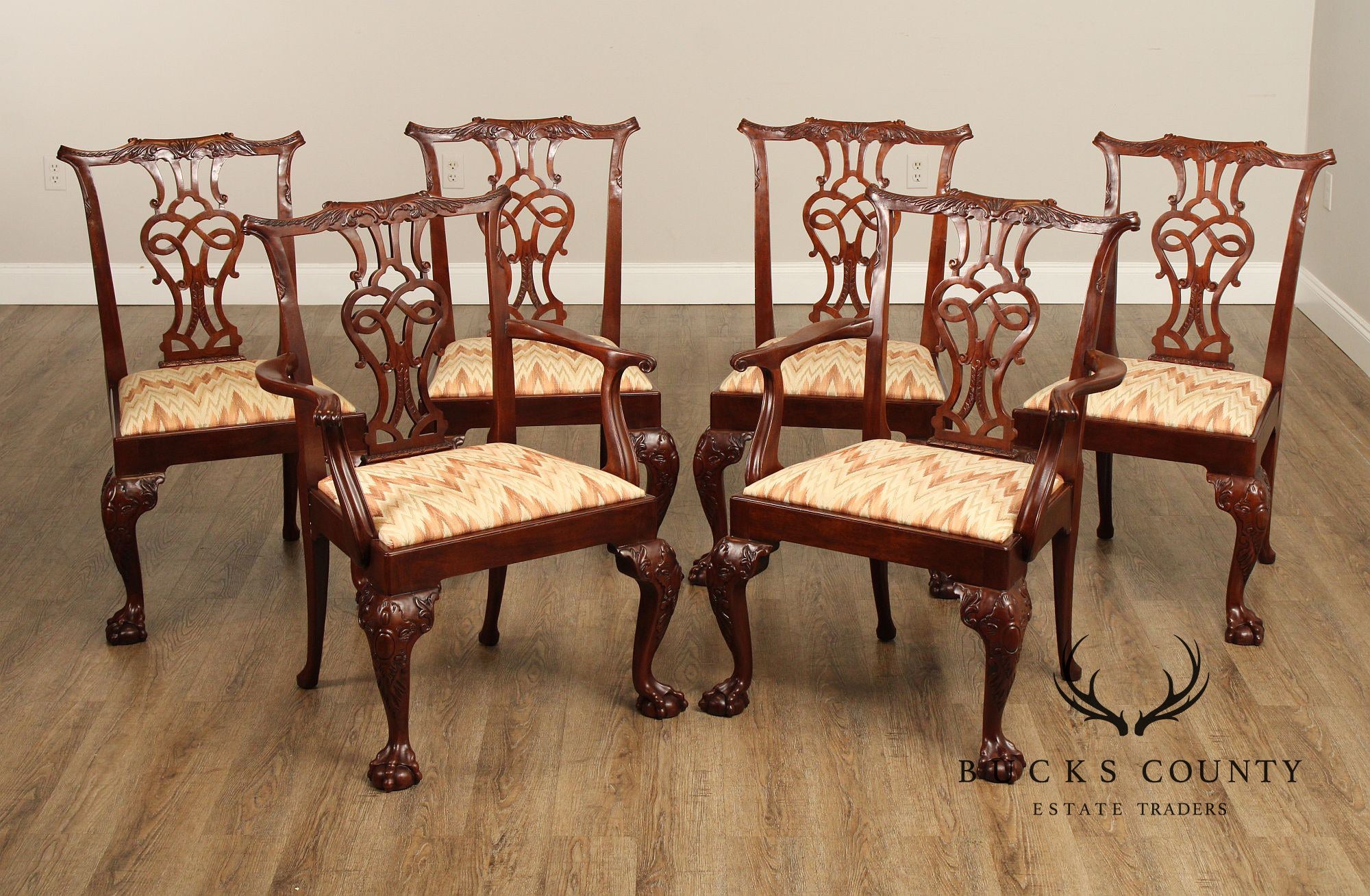 Baker Furniture Stately Homes Chippendale Style Set of Six Mahogany Dining Chairs