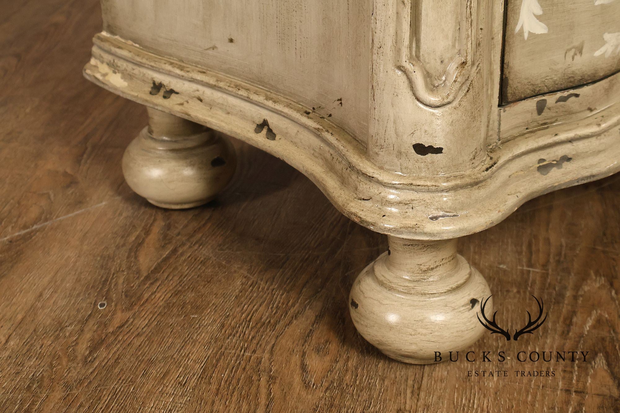 Painted Rustic European Style Three Drawer Chest With Distressed Finish