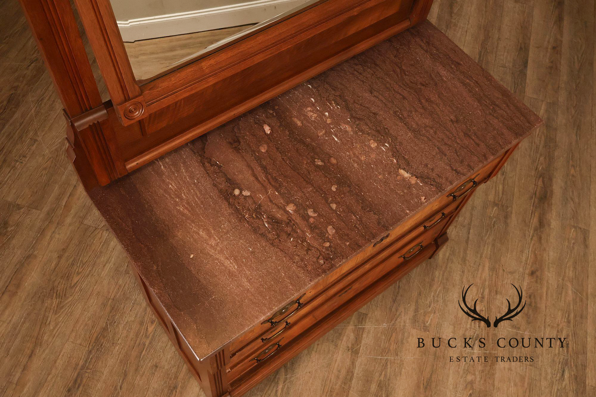 Antique Victorian Eastlake Walnut Marble Top Dresser With Mirror