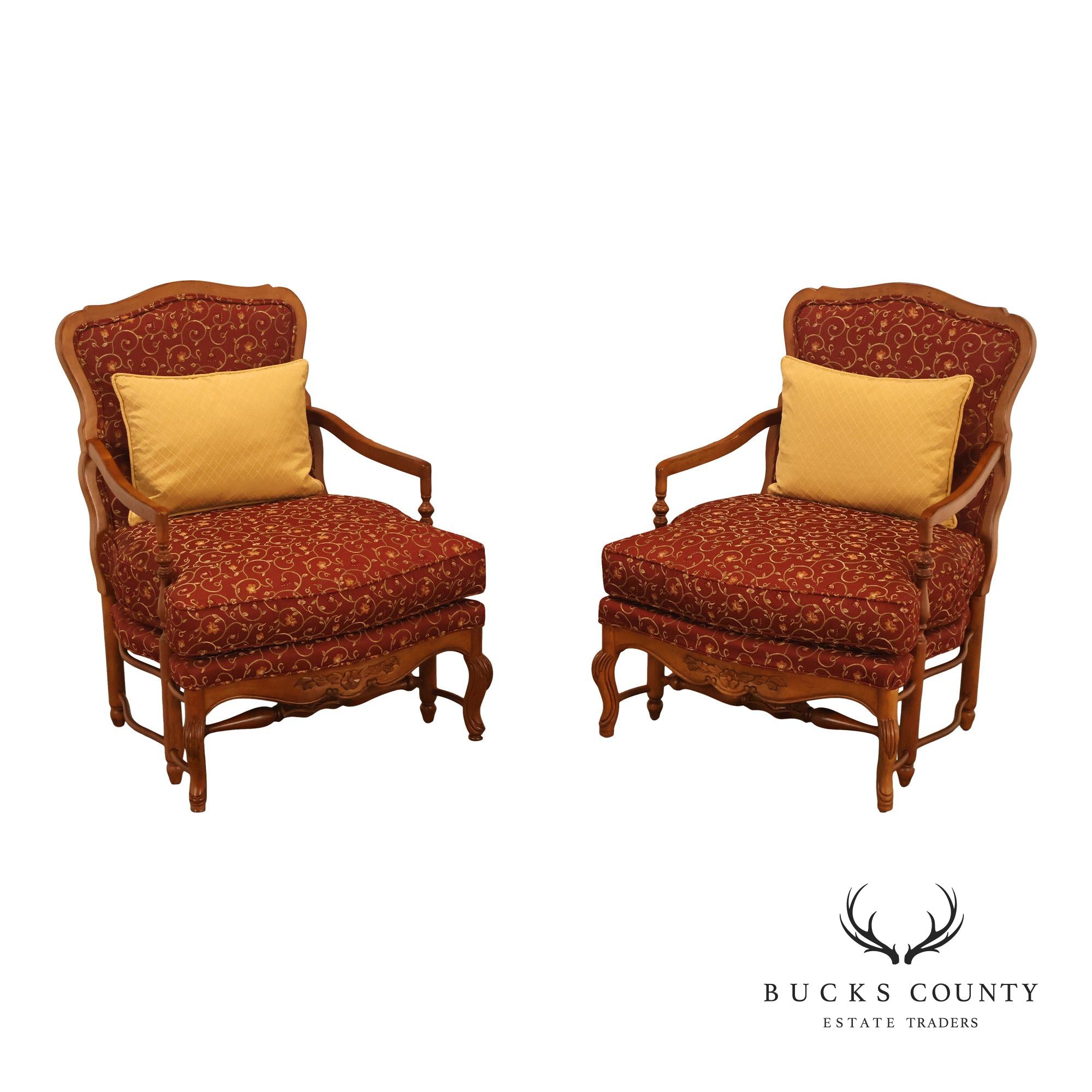 Highland House Pair Of Genevieve French Country Upholstered Lounge Chairs