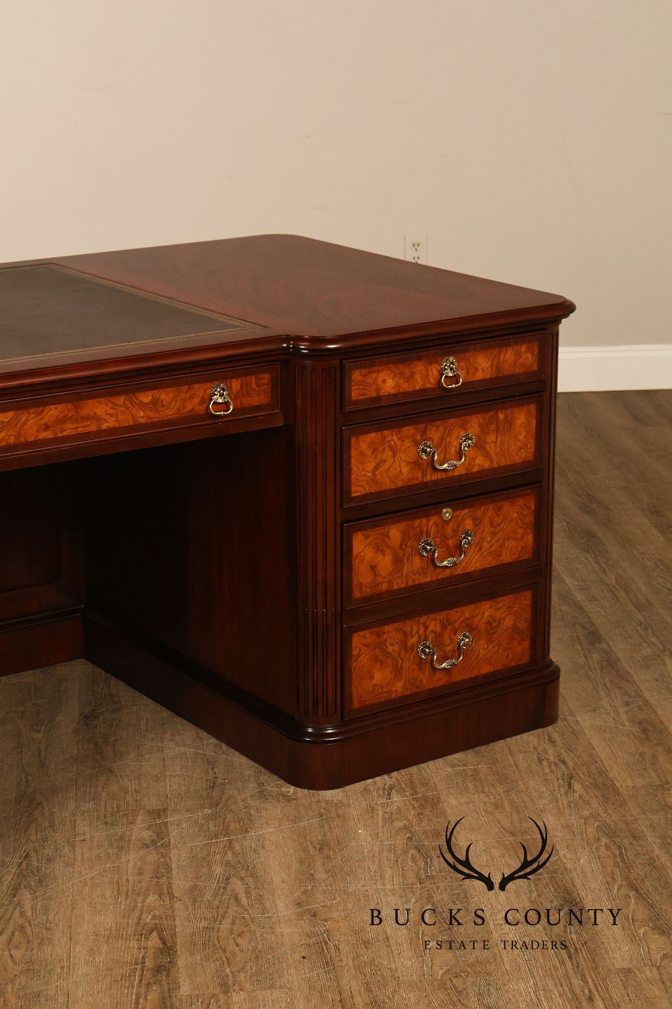 Henkel Harris Mahogany And Burlwood Leather Top Executive Desk