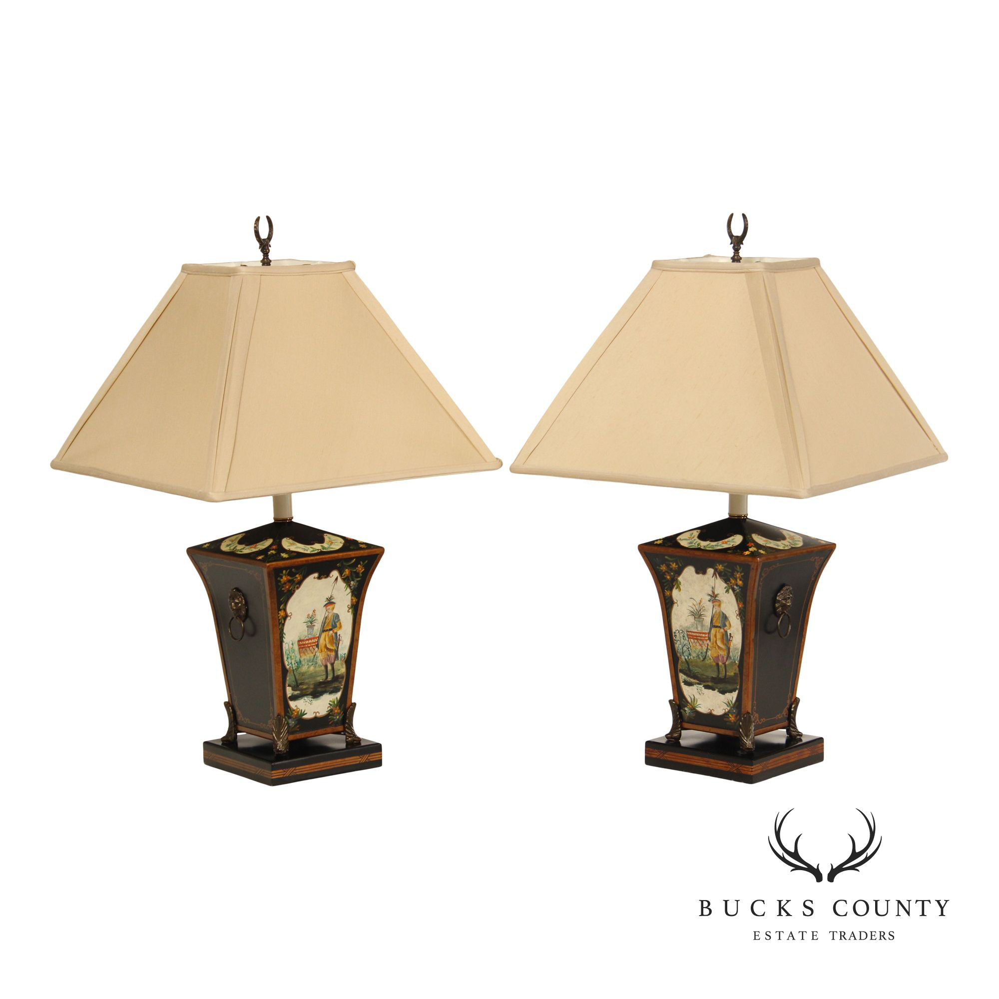 Chelsea House Pair of Painted Toleware Table Lamps