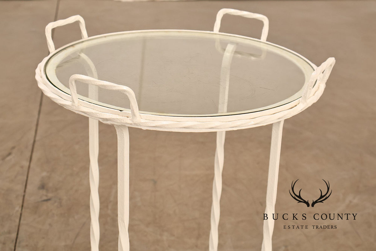 Vintage Wrought Iron And Glass Two Tier Patio Side Table