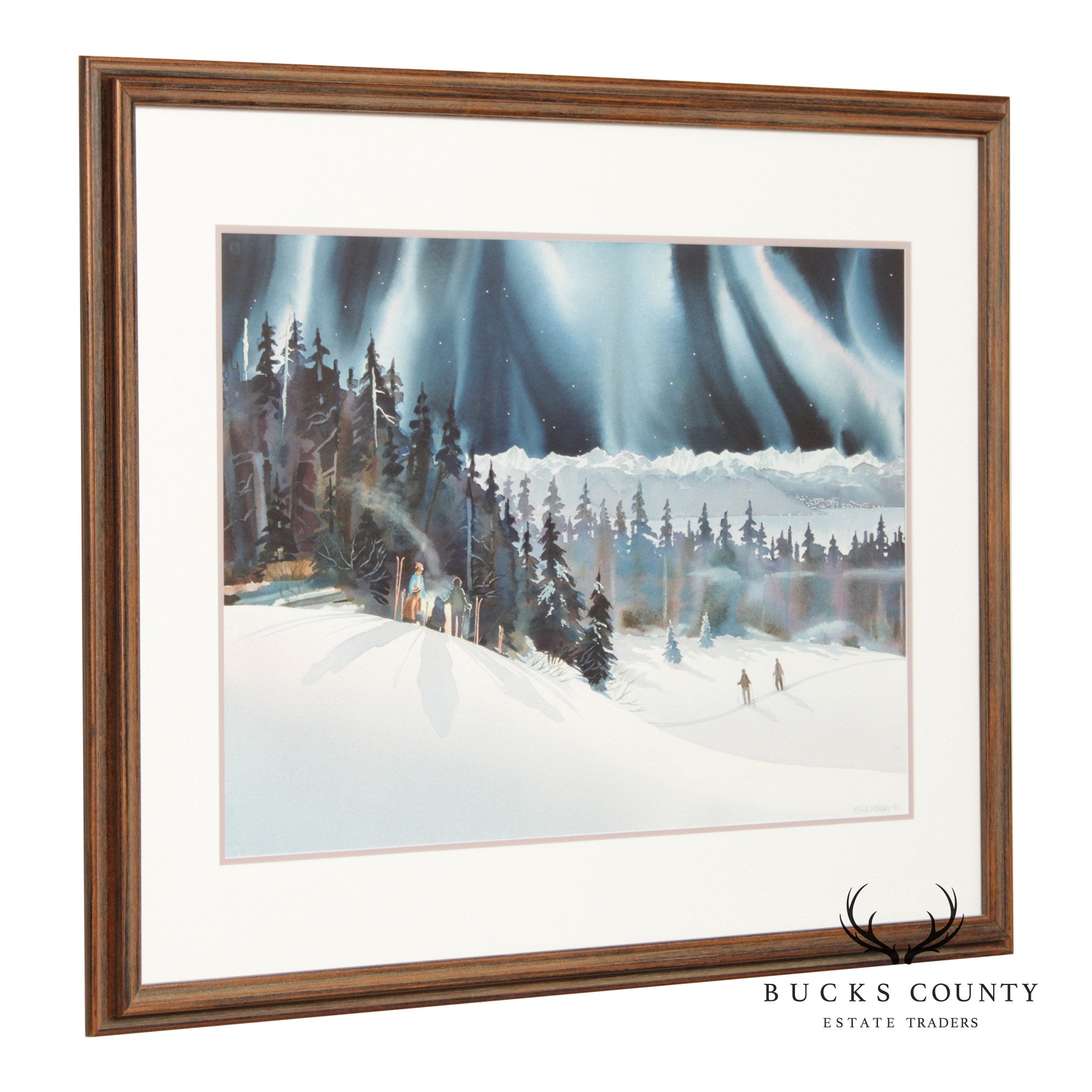 John Svenson Watercolor Painting, Ski Party