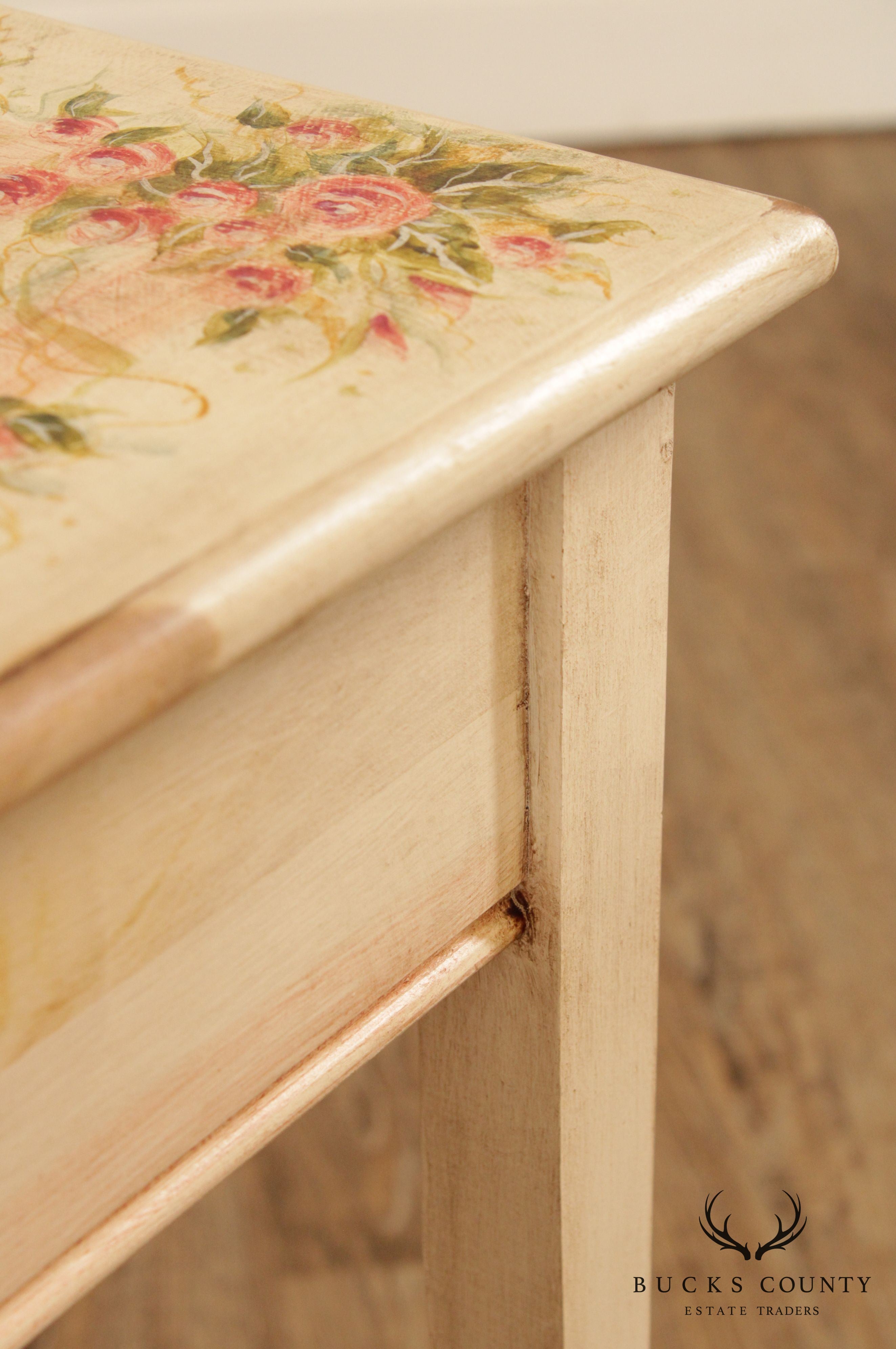 Mastercraft Floral Hand Painted Square Pine Side Table