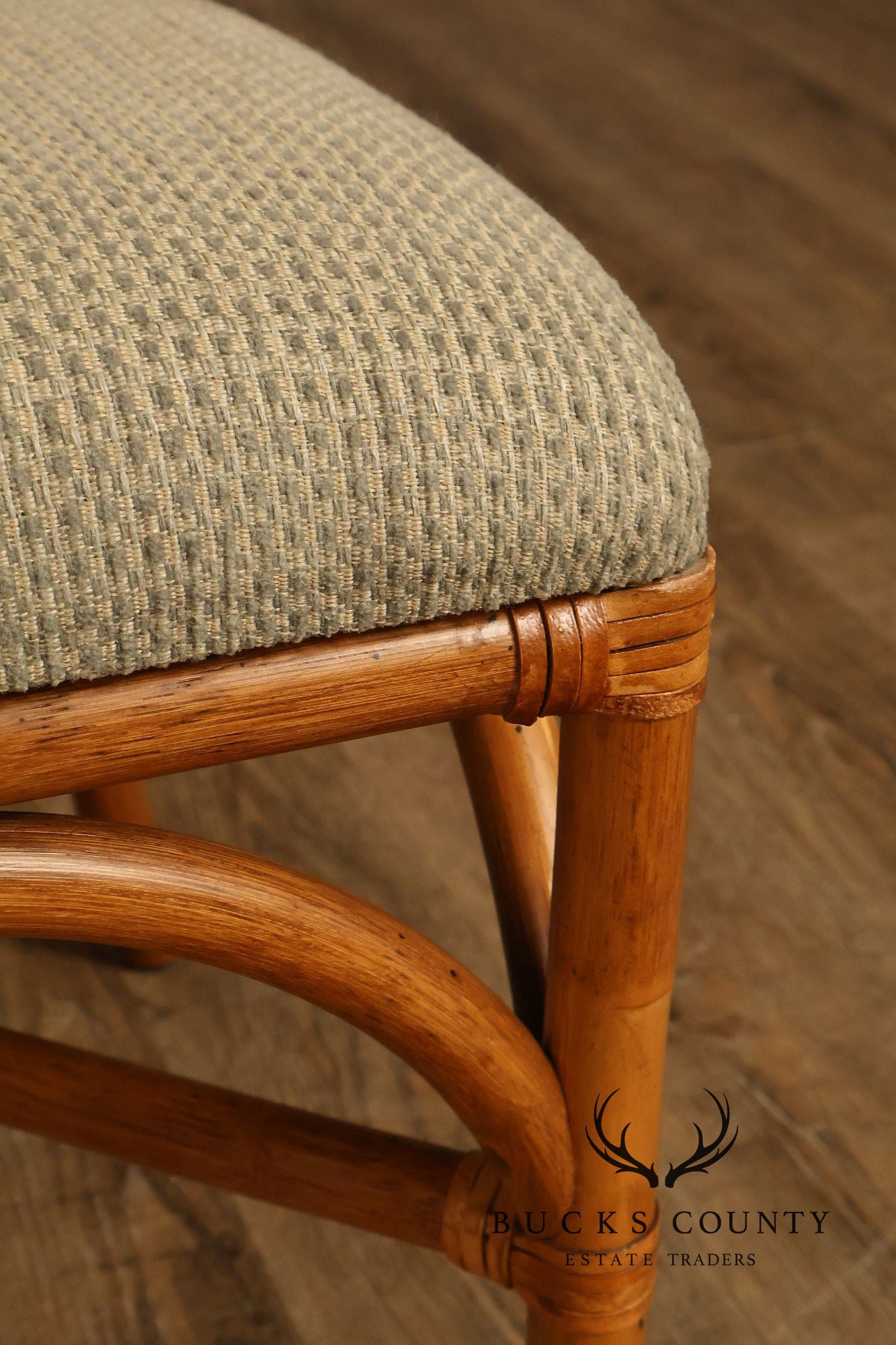 Coastal Style Pair Of Rattan Dining Chairs With Upholstered Seats