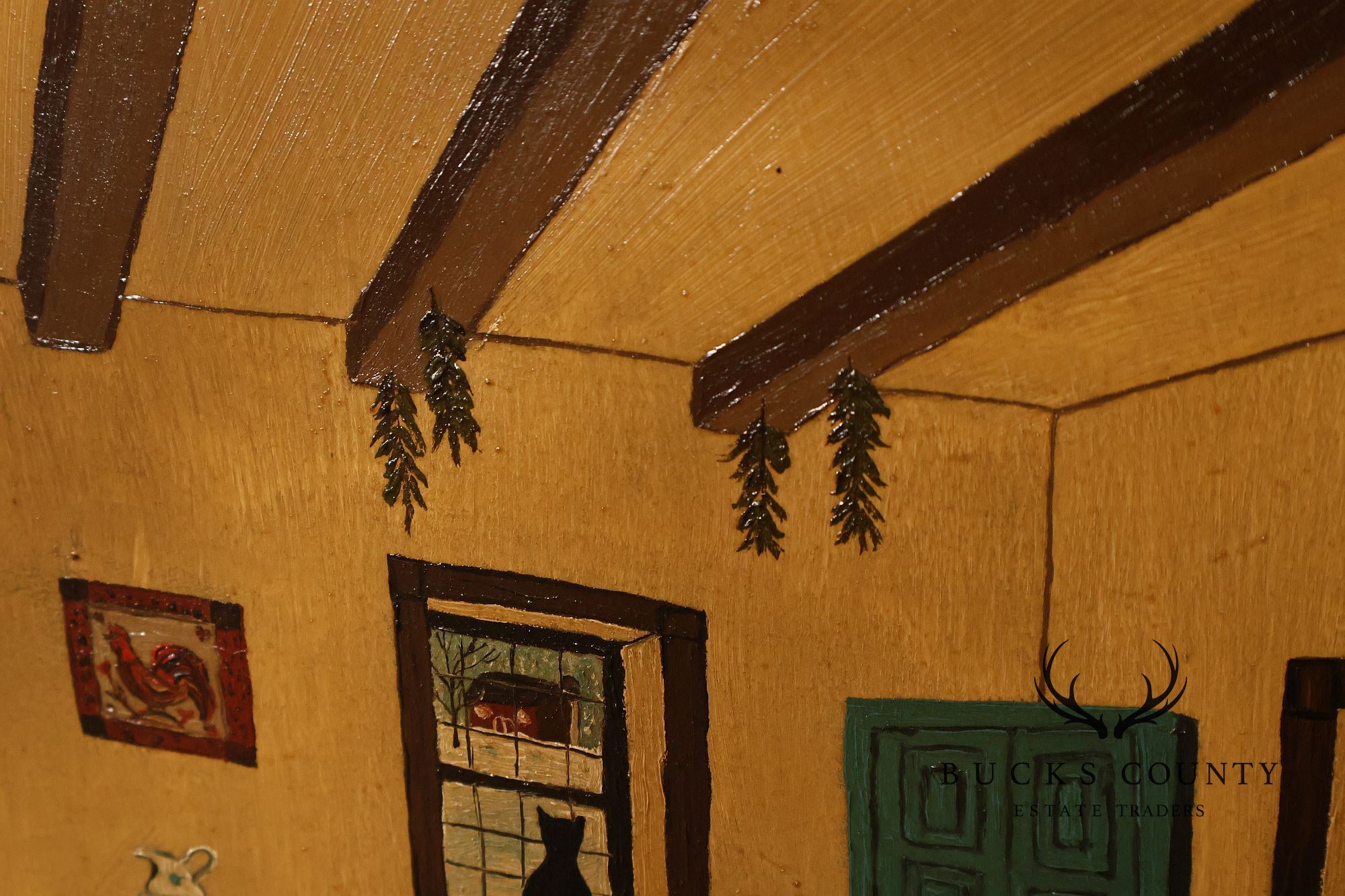 Nadine Hake Buck Folk Art Painting, Home Scene