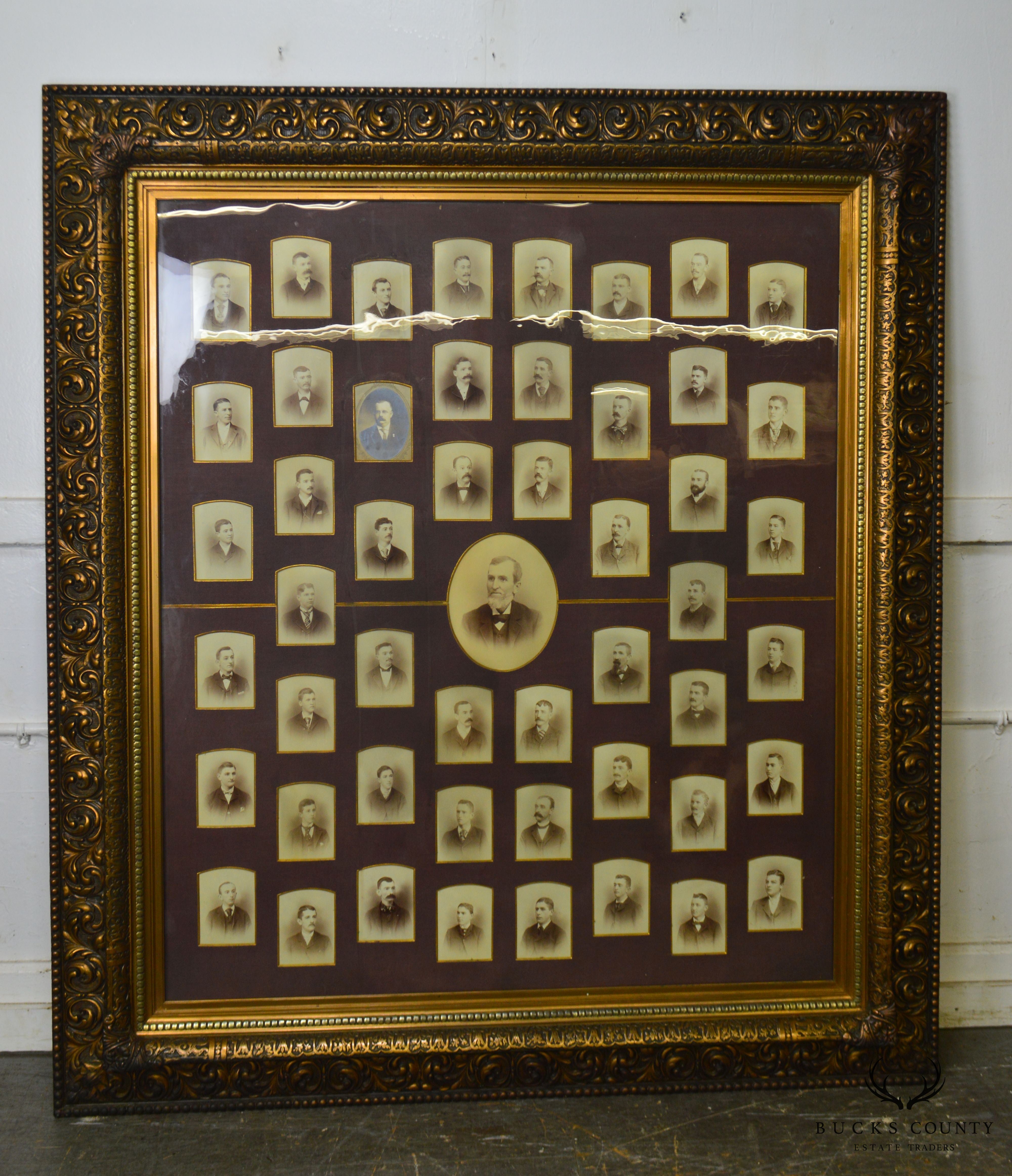 Antique Aesthetic Carved Pair Large Gold Frames with Historical Lodge Photos