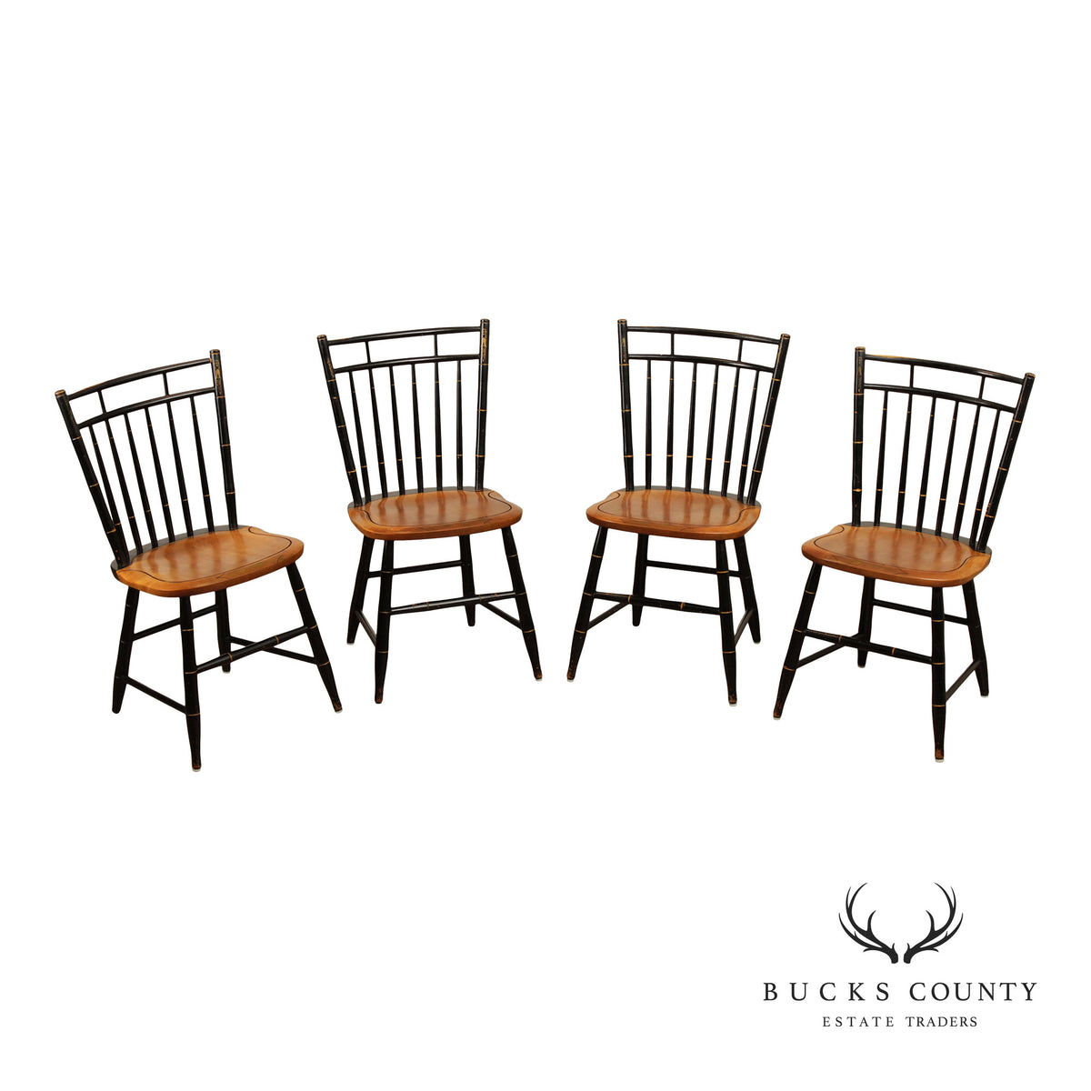 L. Hitchcock Set of Four Ebonized Birdcage Chairs