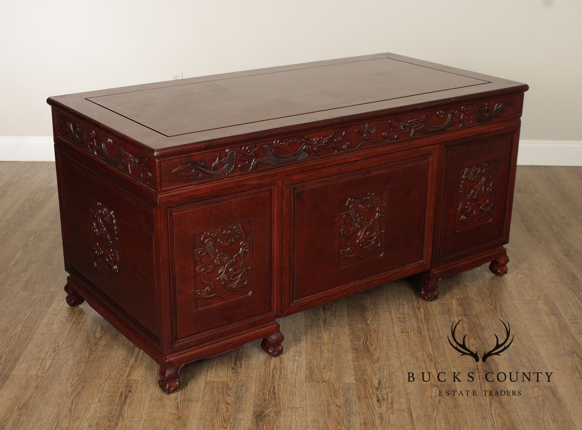 Chinese Rosewood Vintage Pedestal Executive Desk