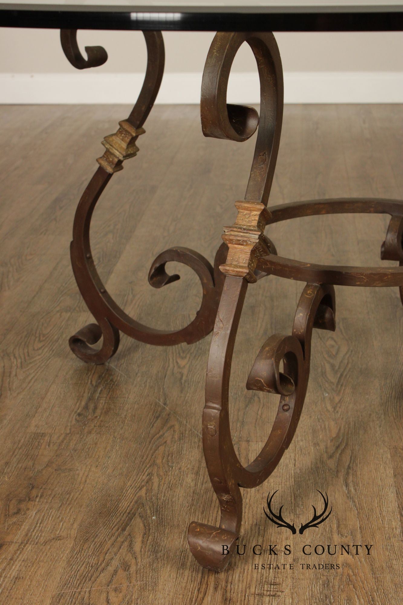Italian Style Wrought Iron 72 Inch Round Glass Top Dining Table
