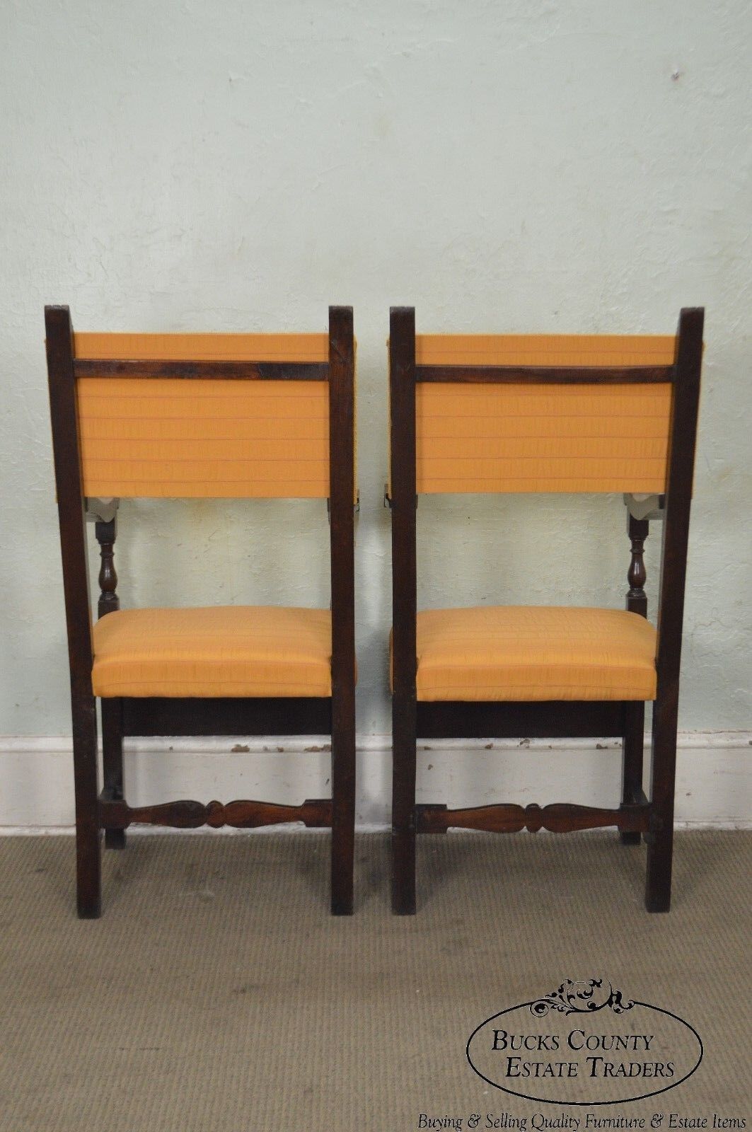 Antique Pair of Italian 19th Century Walnut High Back Throne Arm Chairs