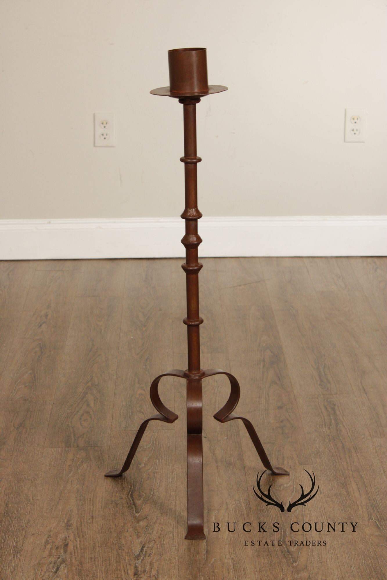 Vintage European Set of Three Tall Iron Candlesticks