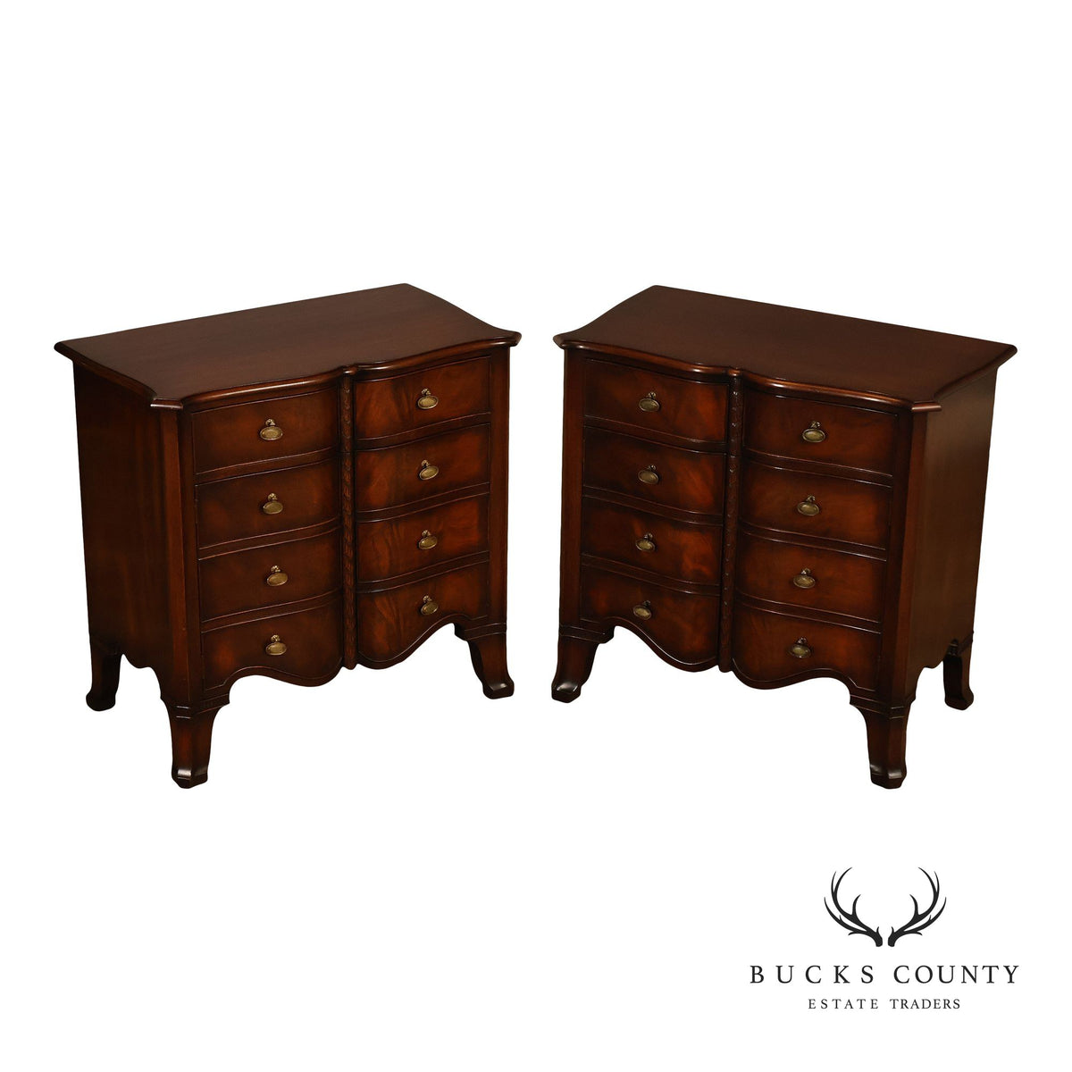 Traditional Mahogany Pair Of  Bow Front Two Drawer And Two Door Cabinets