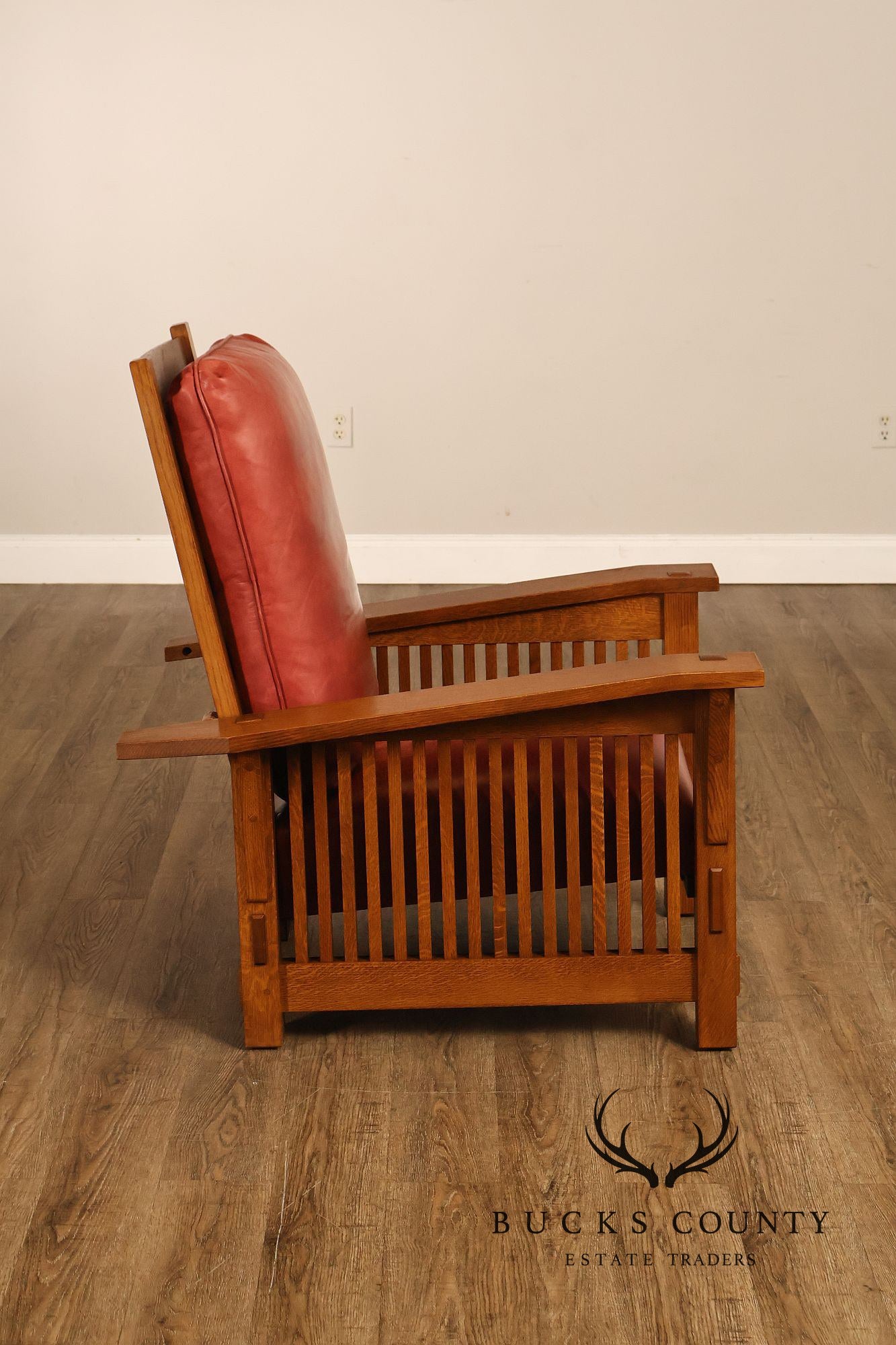 Stickley Mission Collection Pair Of Oak And Leather Morris Chairs