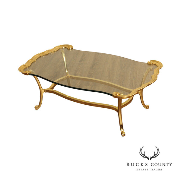 French Regency Style Glass Top Brass Coffee Table