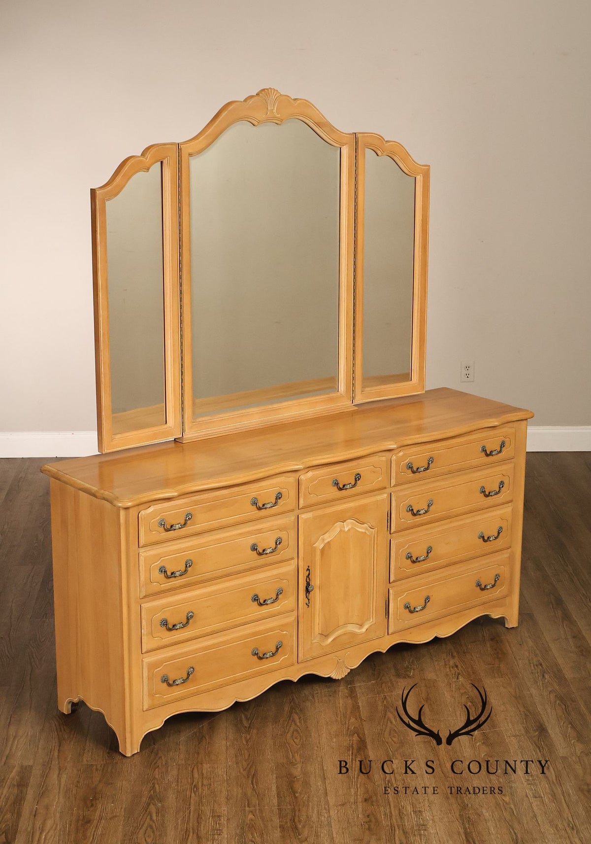 Ethan Allen French Country Style Maple Dresser with Mirror