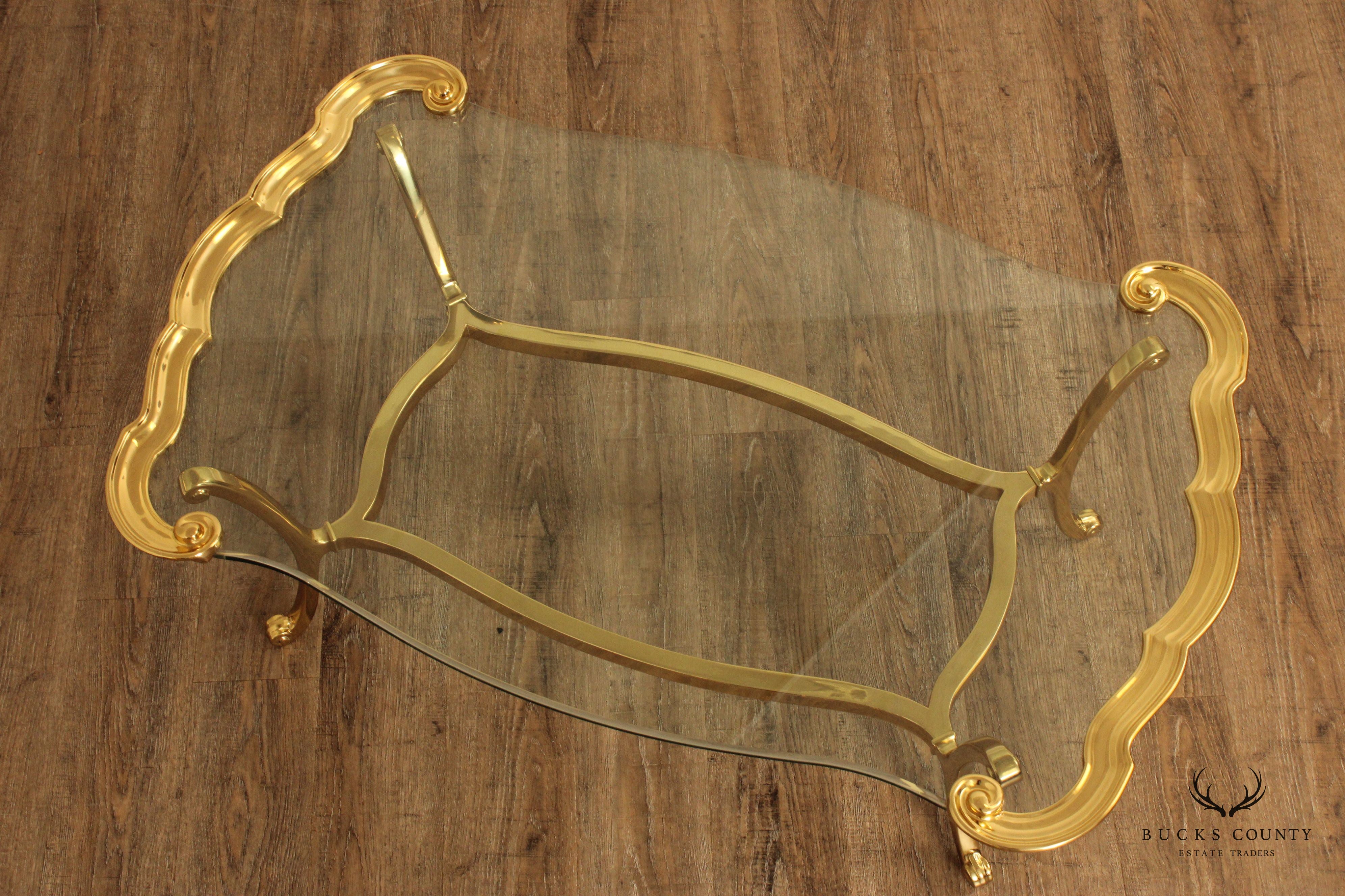 French Regency Style Glass Top Brass Coffee Table