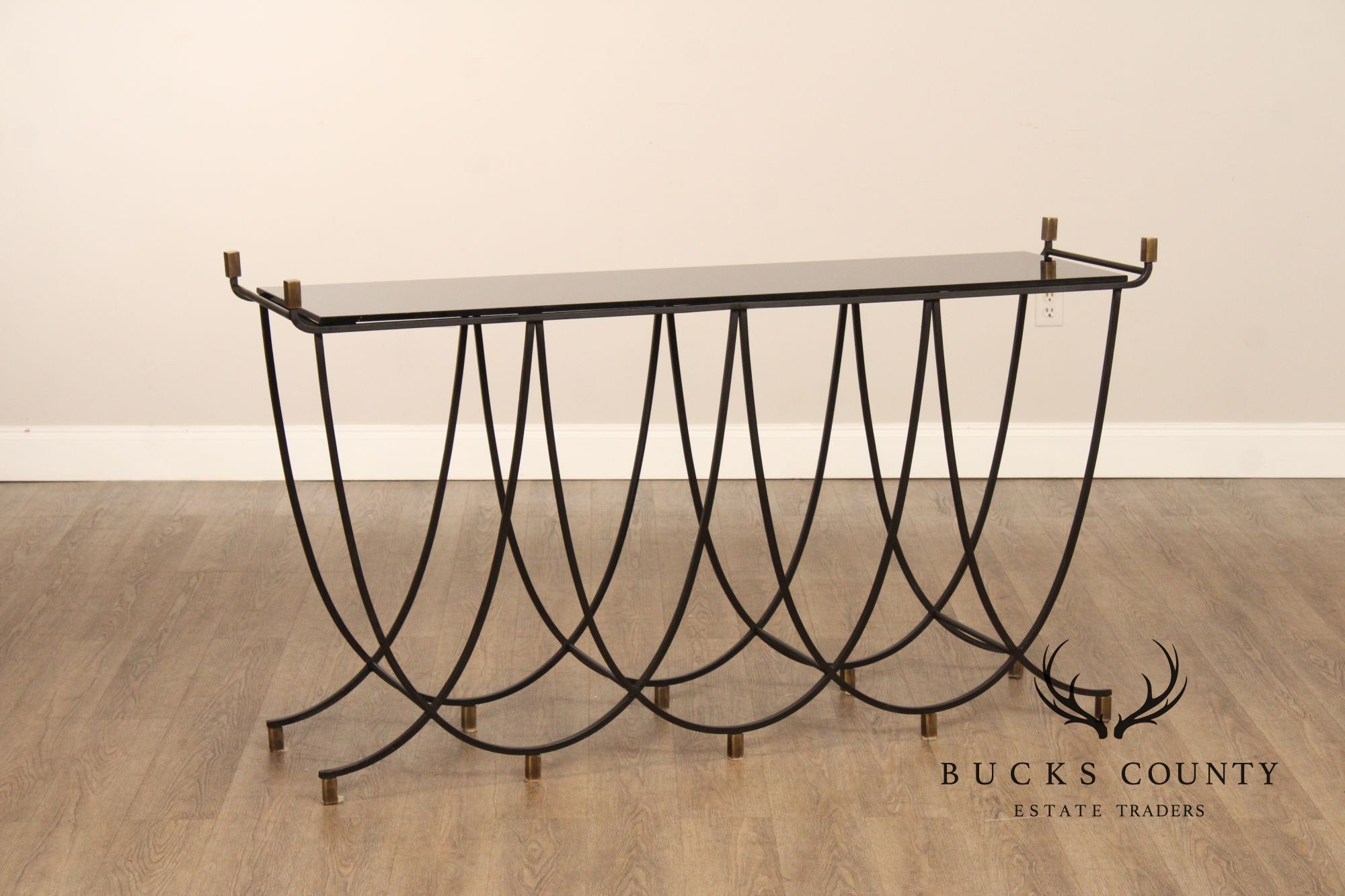 Regency Style Scallop Iron Black Brass Console Table