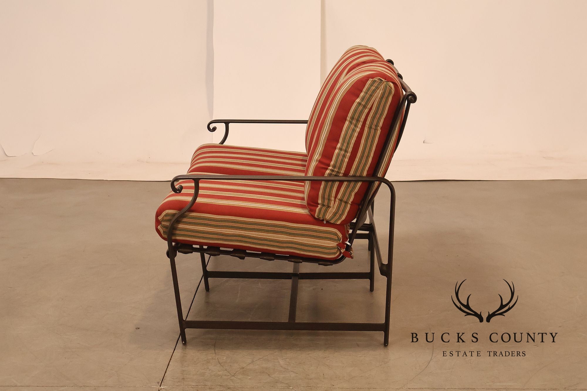 Brown Jordan Outdoor Metal Frame Loveseat With Striped Cushions