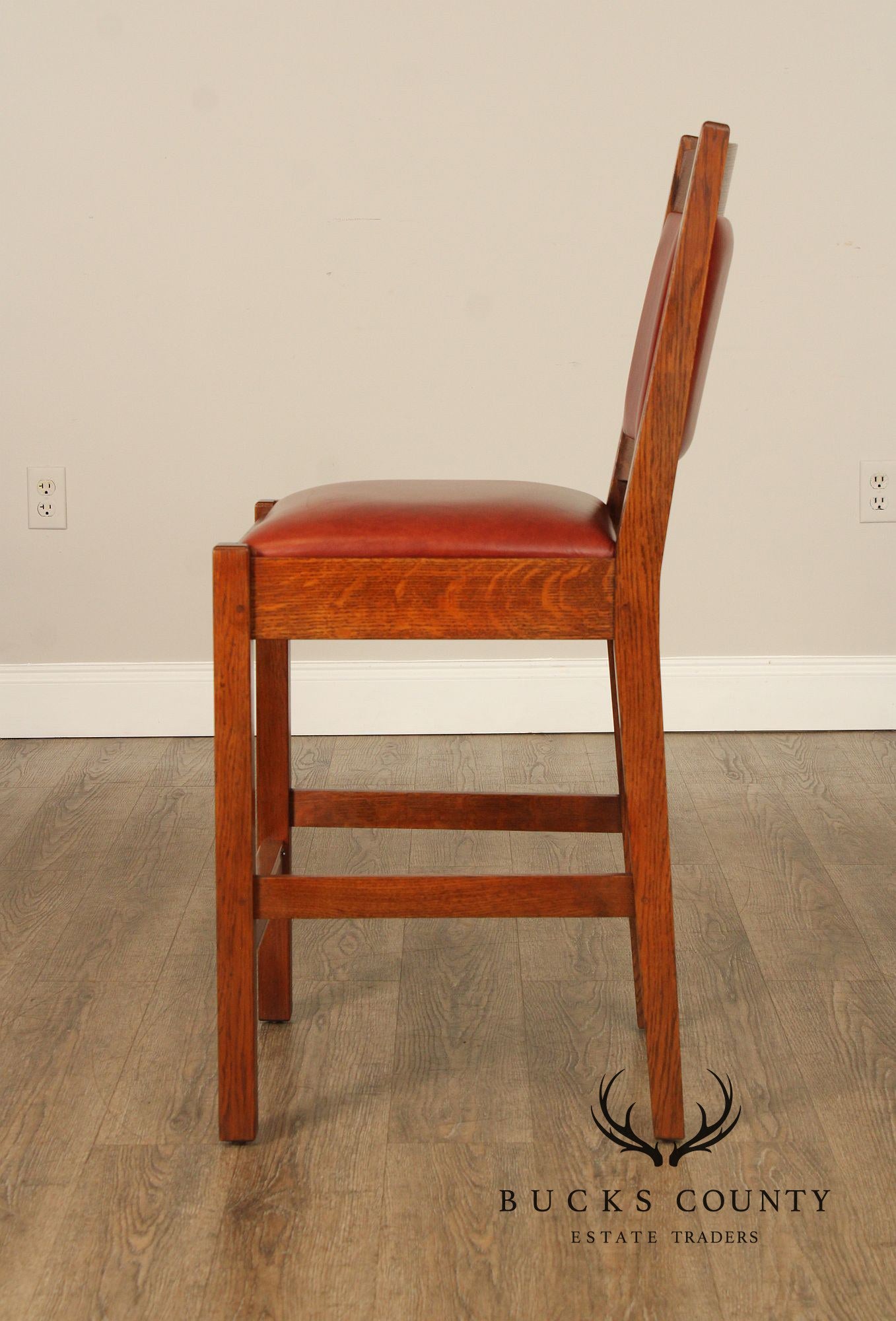 Stickley Mission Collection Pair of Oak And Leather Counter Stools