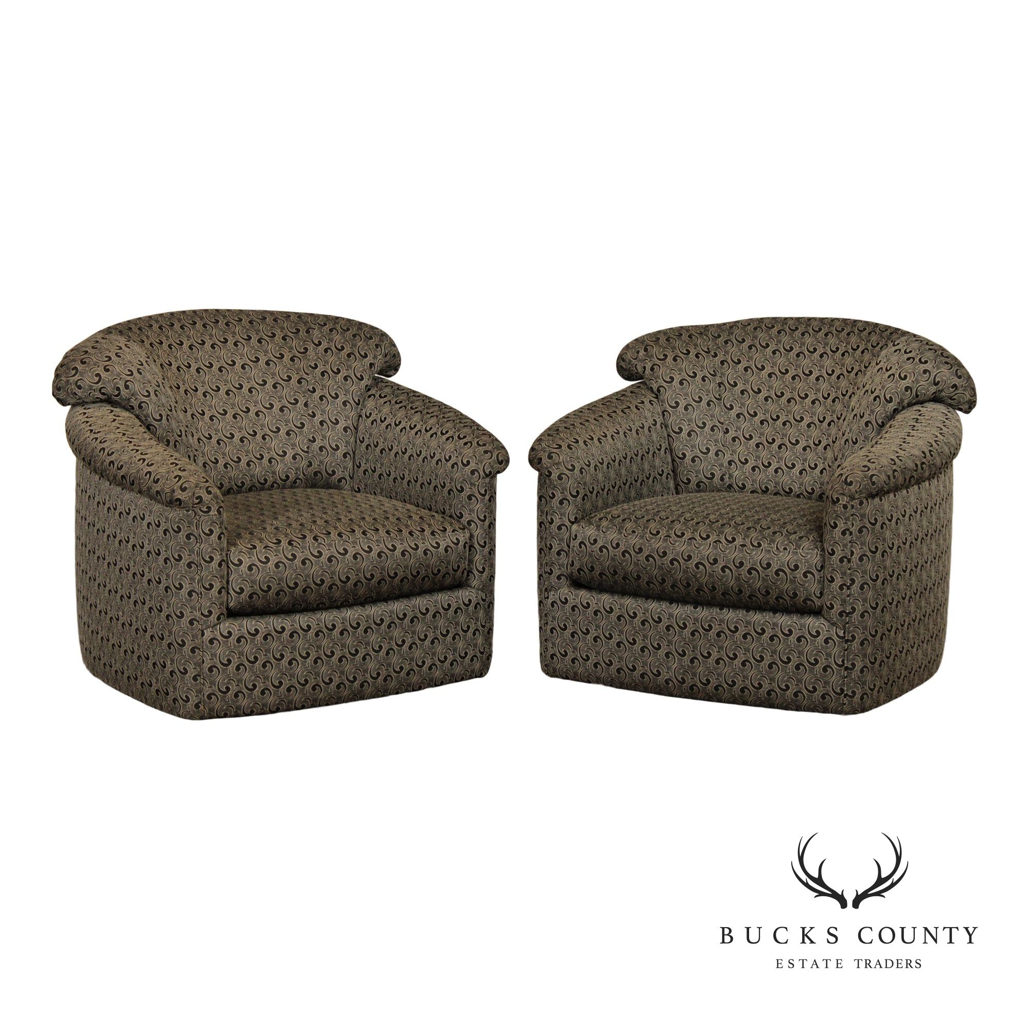 Sherrill Furniture Pair of Barrel Back Swivel Lounge Chairs