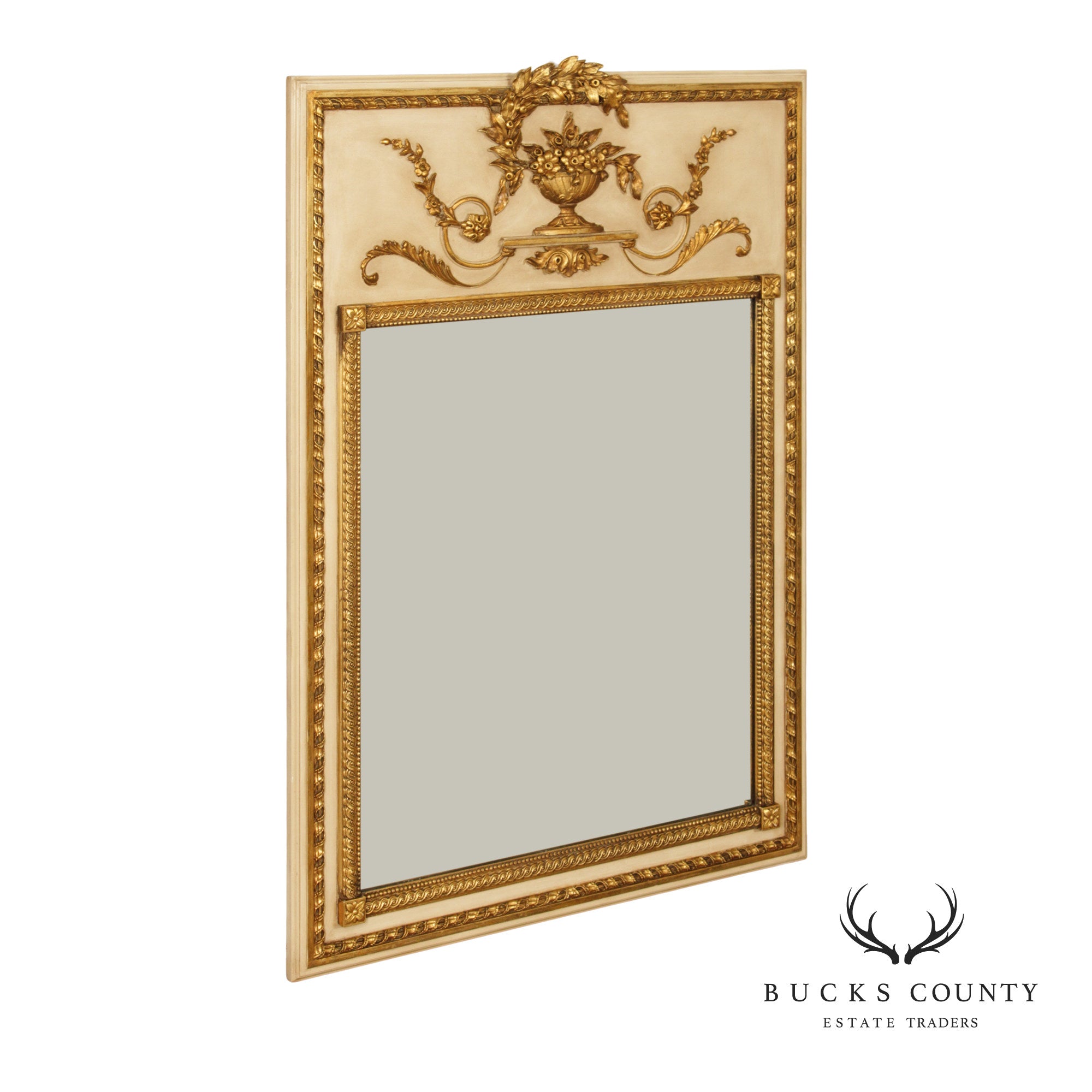 Vintage French Neoclassical Style Partial Gilt Trumeau Mirror