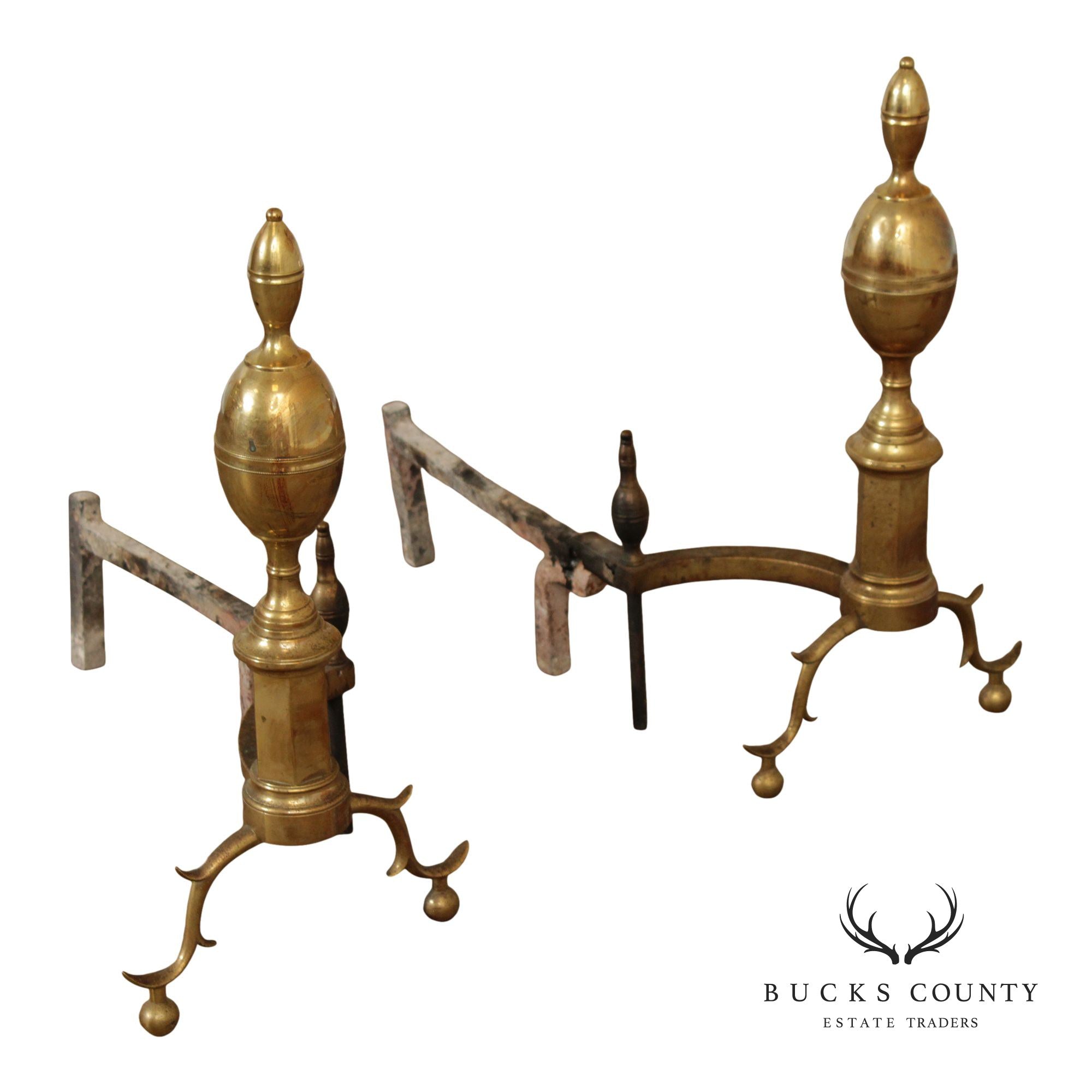 Vintage Federal Style Pair of Brass Andirons