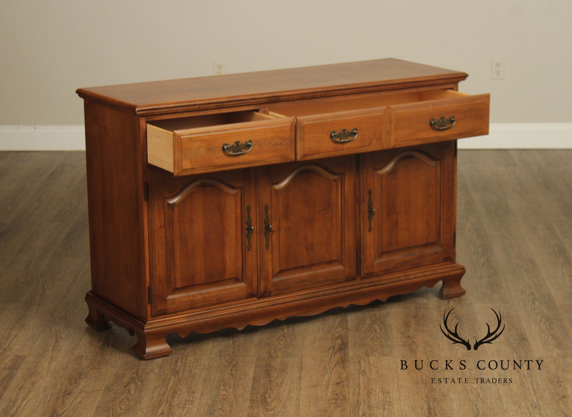 Solid Maple Colonial Revival Style Vintage Sideboard Buffet